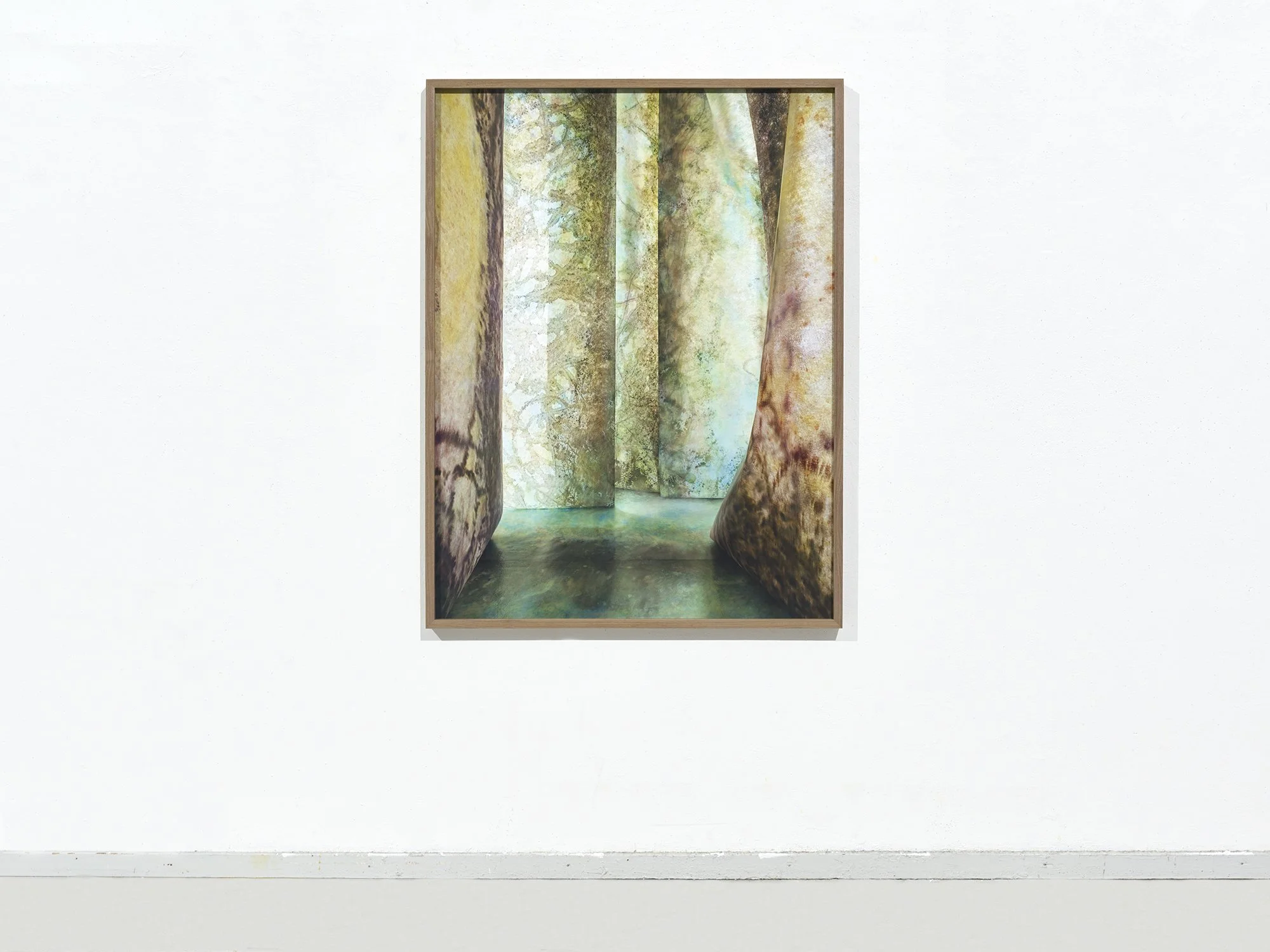 Front view of Overgrown Path 01 by Jan Theun van Rees, with layered organic forms and a turquoise floor leading into the image.