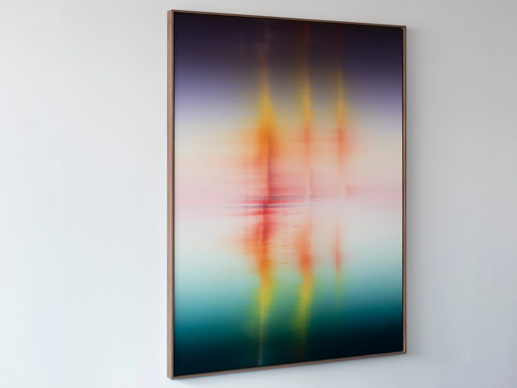 Side view of Troika (2025) — large gradient painting showing layered translucent colour fields on canvas.