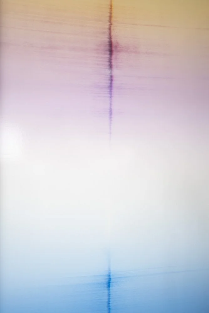 Detail of subtle transitions between pink, yellow and blue in contemporary abstract painting