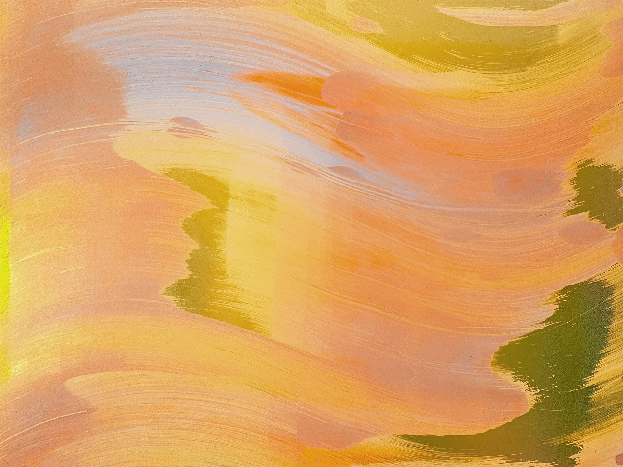 detail of abstract desert landscape painting with pink yellow and gold tones inspired by Palm Springs