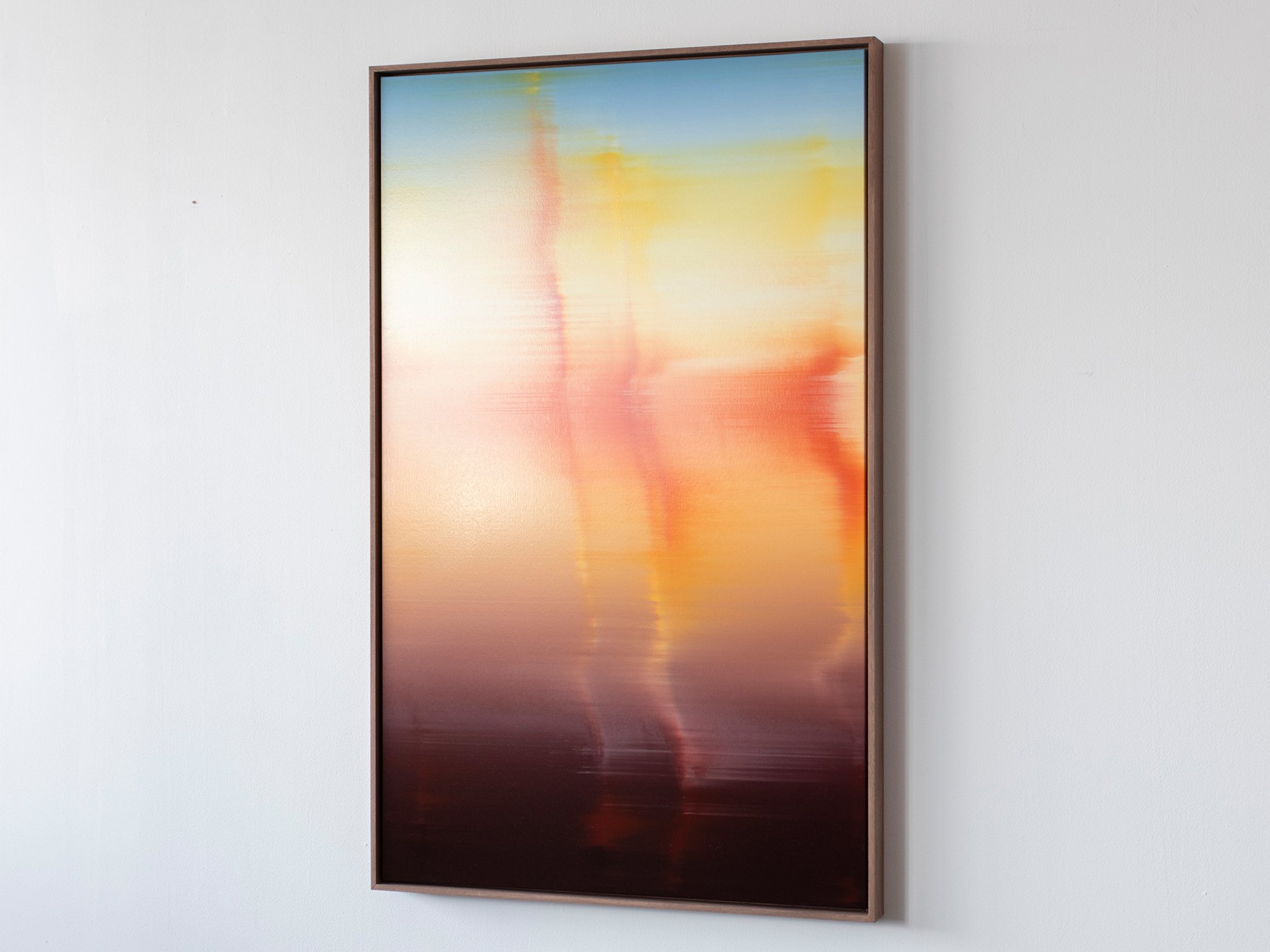 Side view of “Unexpected Guest” showing the scale and depth of the stretched canvas.