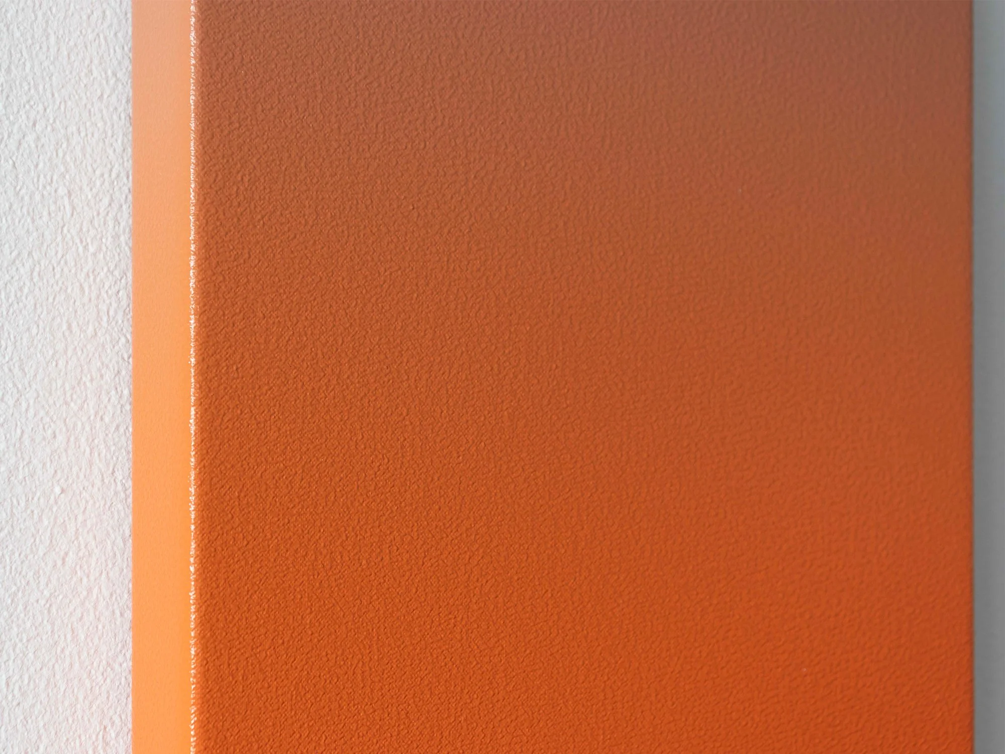 Close-up detail of the painted texture and soft transition between terracotta and mauve tones in Donald Schenkel’s Orange Dusk.