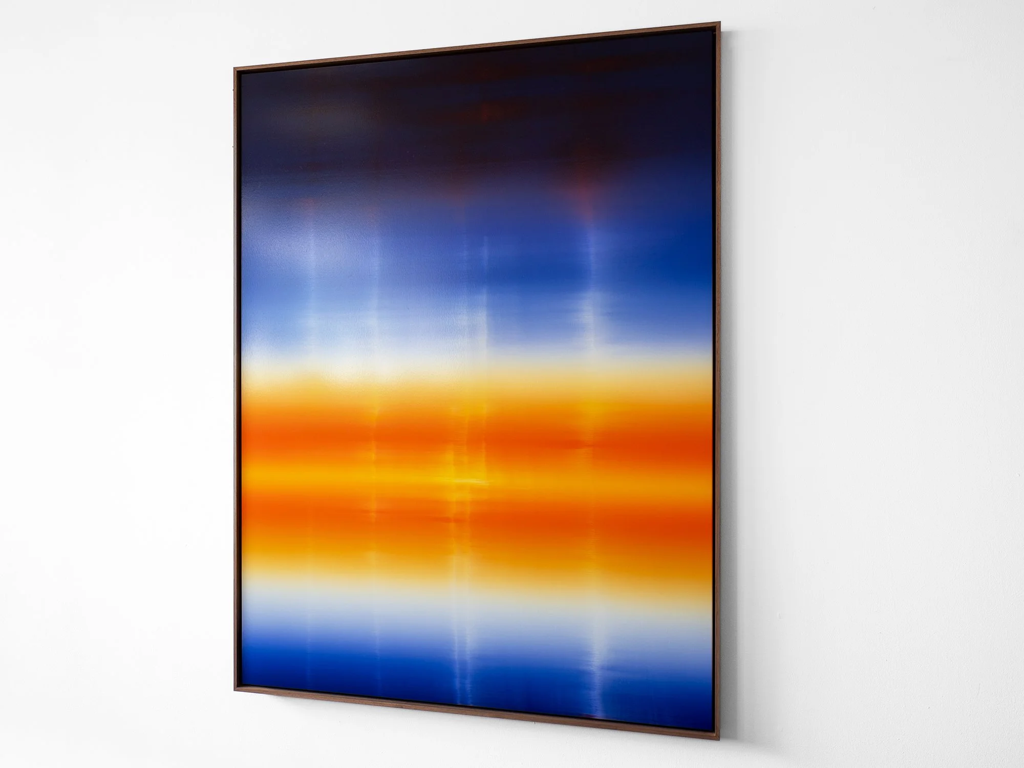 Side view of Sudden Flare of Interest by Donald Schenkel, showing the layered oil paint surface and wooden frame.