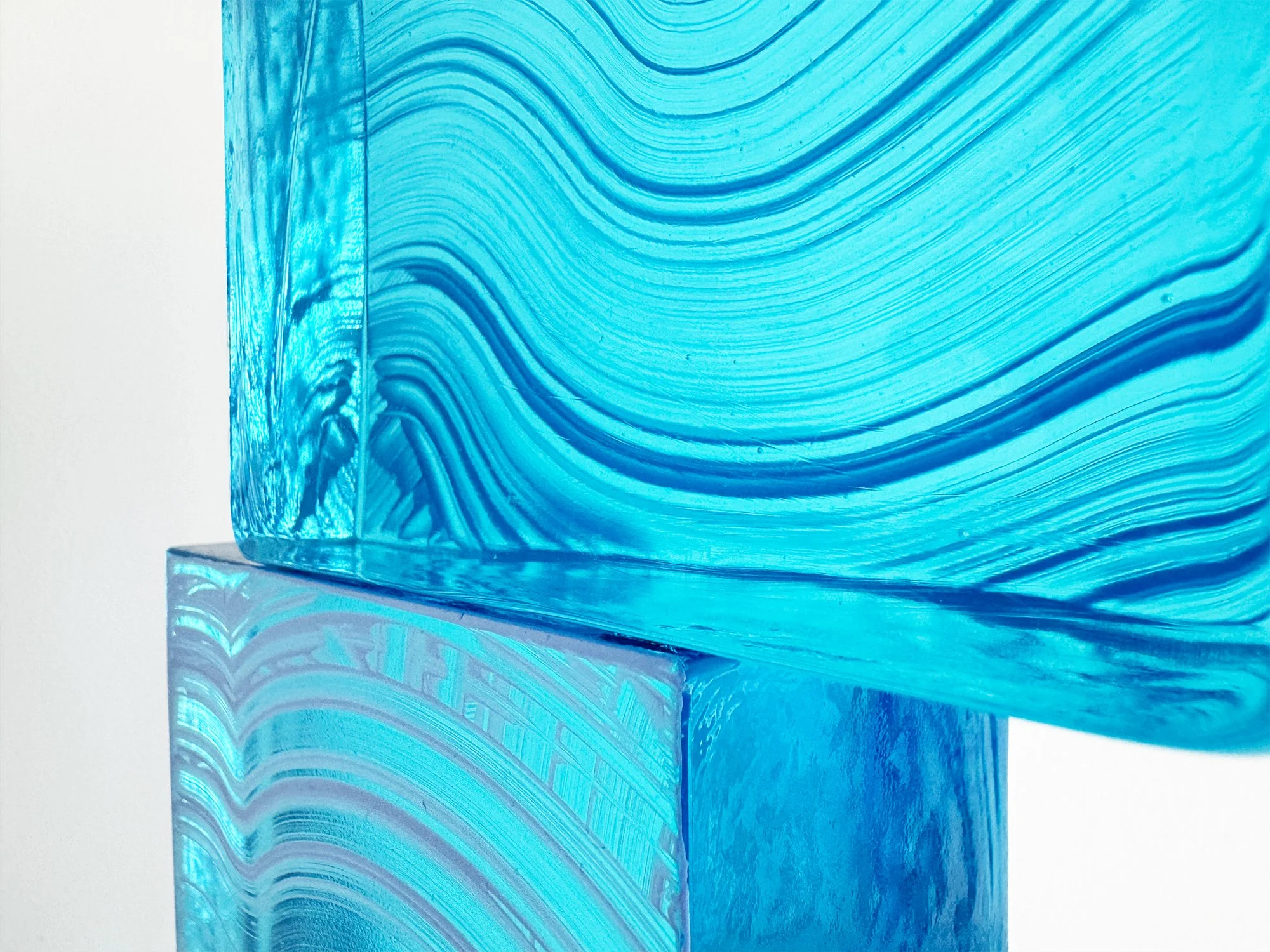 Close-up of Lisette Schumacher glass artwork revealing marbled colour movement and hand-cast surface texture