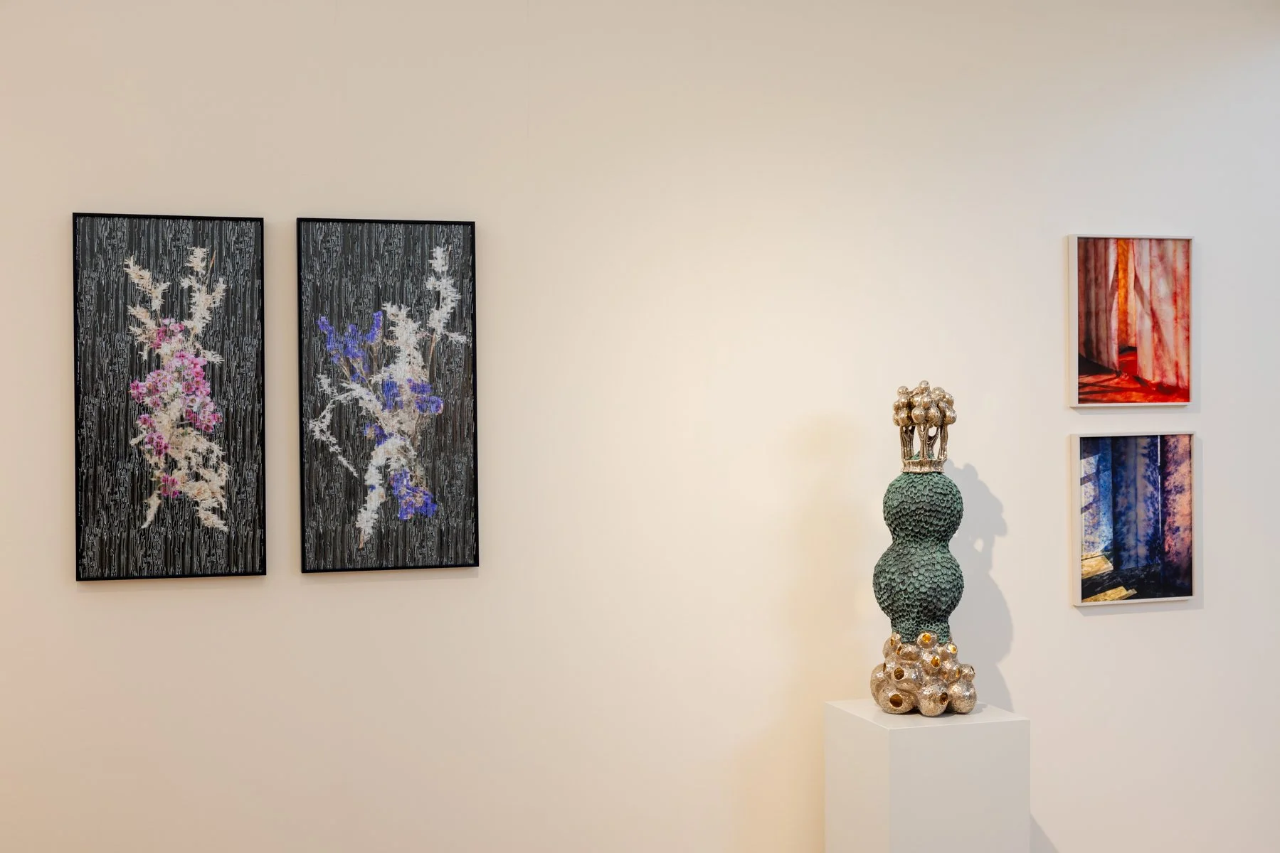 A Fragile Shift of Sight shown at PAN Amsterdam 2025 one a beige coloured wall in the booth of Root Gallery