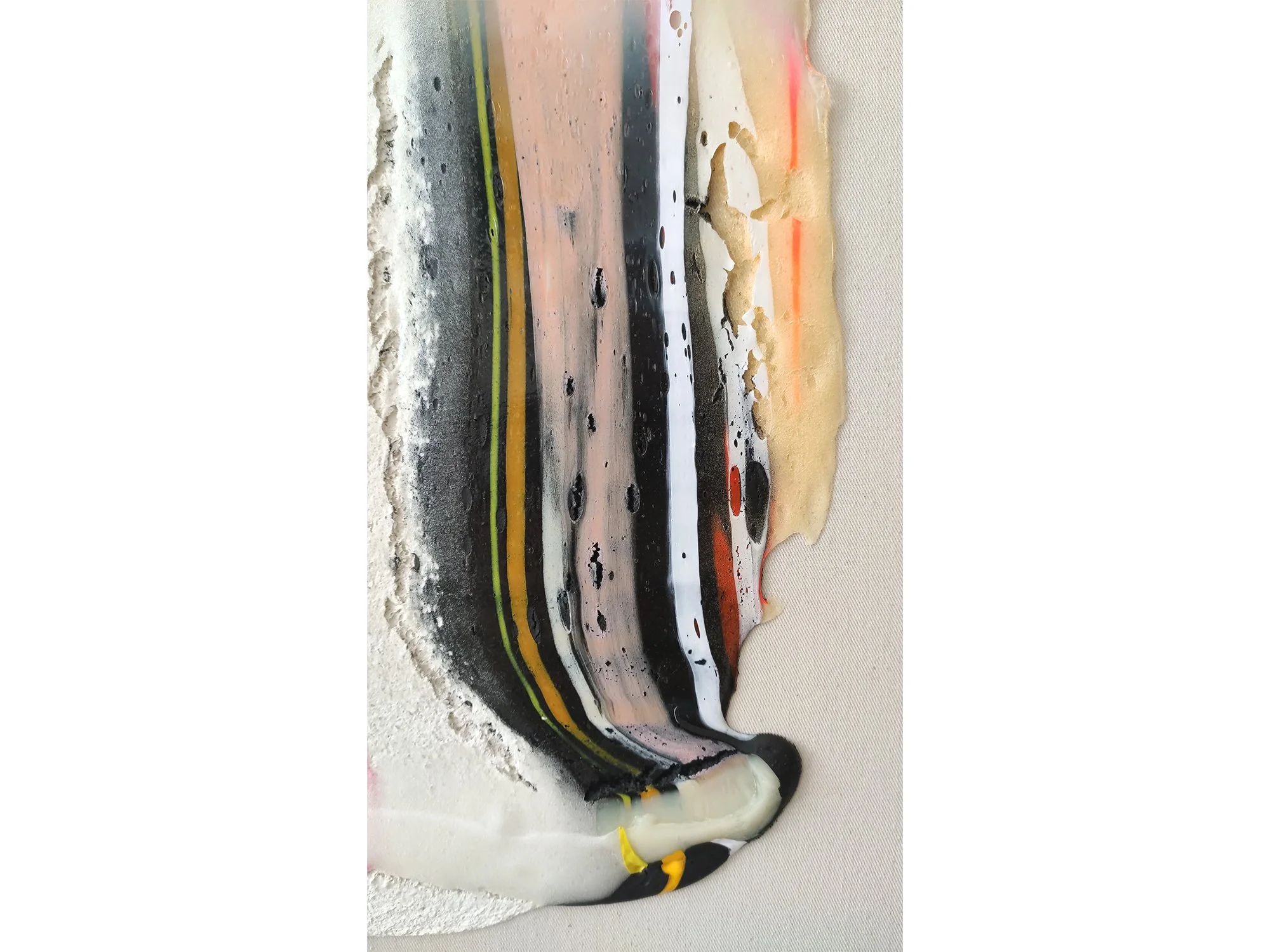 Detail of an abstract, mixed media painting by Karen van de Vliet