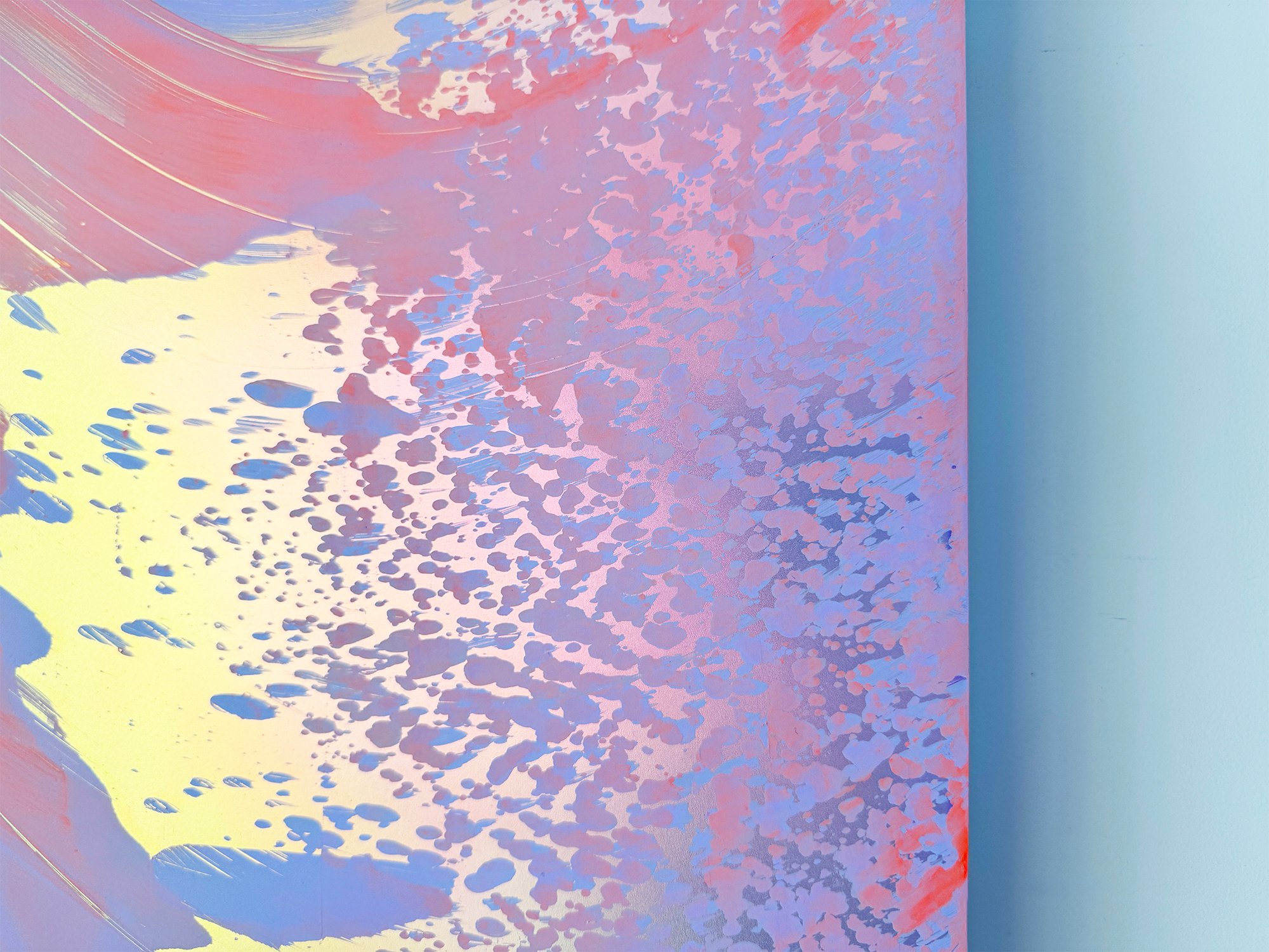 Detail of the intricate blue and coral patterns along the right side of Coachella Views XI