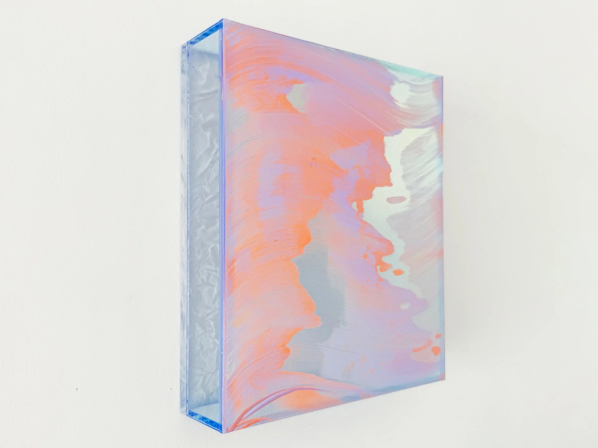 Side view of contemporary abstract painting by Lisette Schumacher with pink and lavender desert light tones