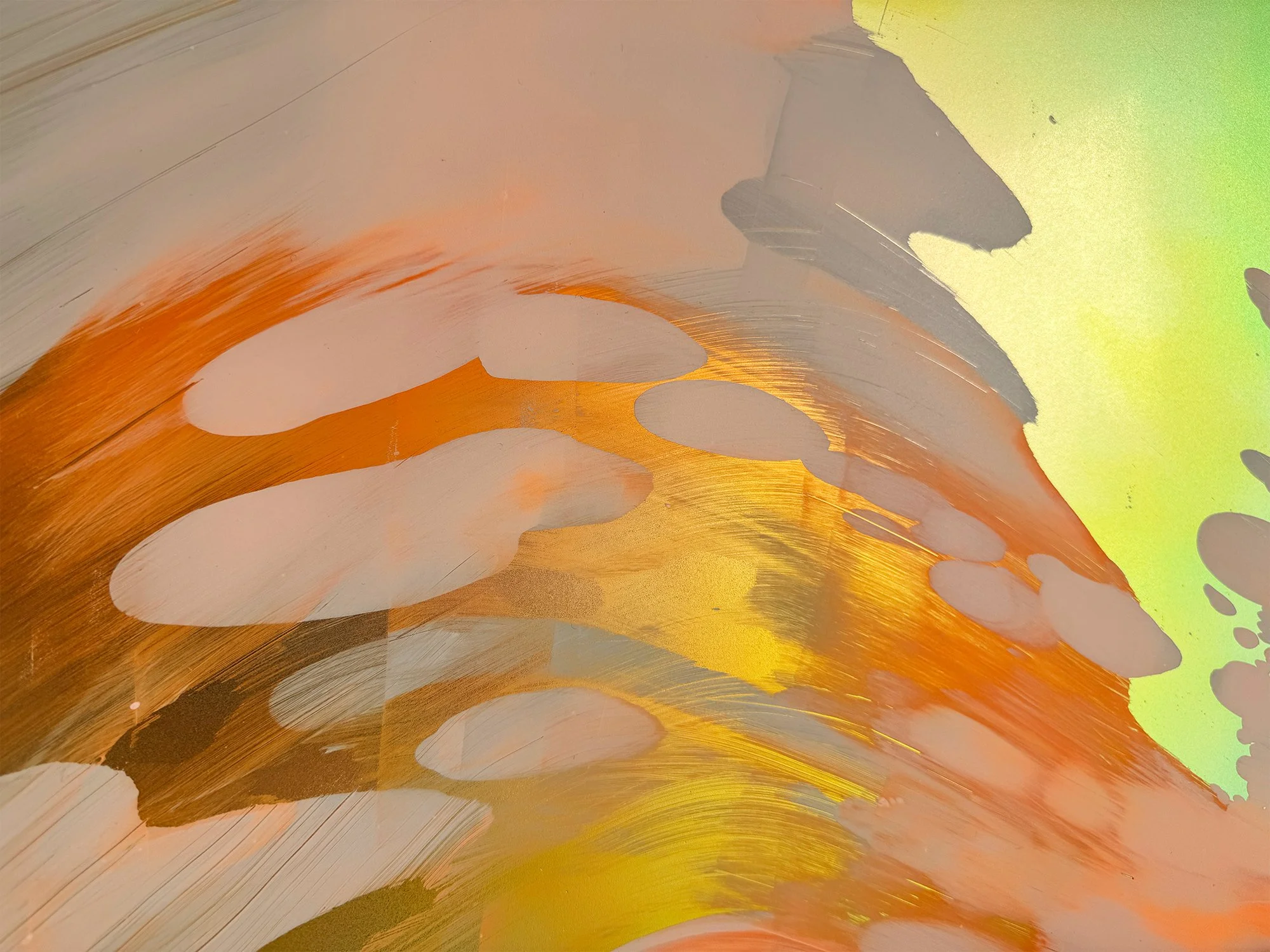 Close-up detail of Desert Modernism II showing fluid pigment, layered transparency and colour transitions