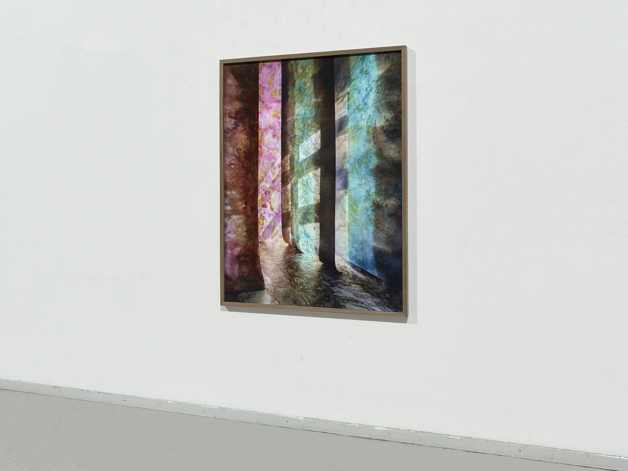 Less closer left-side view of Overgrown Path 02 by Jan Theun van Rees, showing the layered pink, brown and turquoise surfaces.