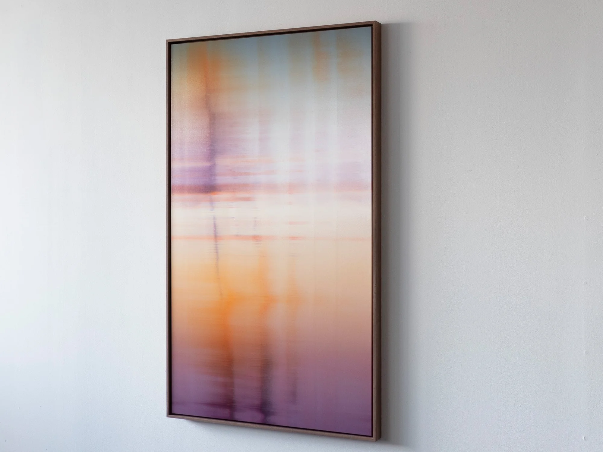 View of Donald Schenkel’s “Distortions” hanging in a minimalist interior setting.