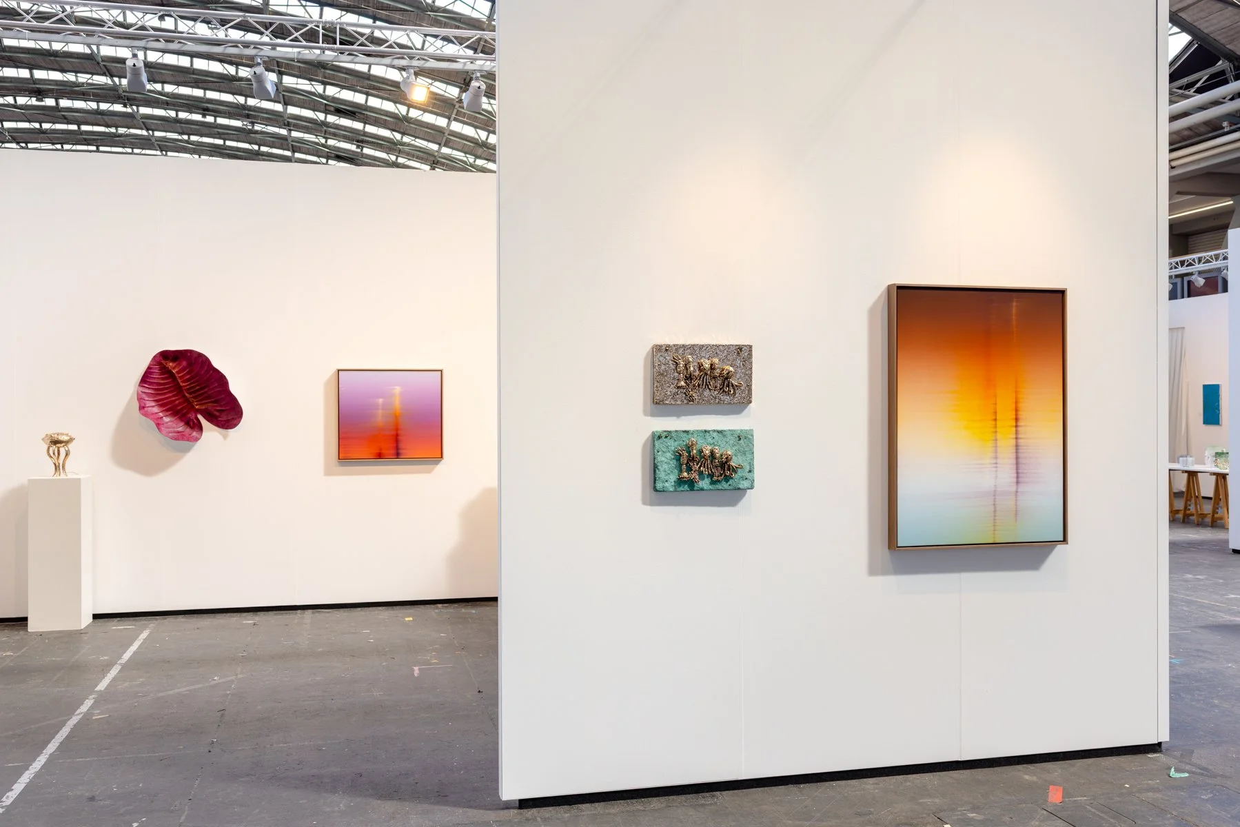 Madelon Uljee leather artwork in soft pink tones displayed on the wall at KunstRAI, in dialogue with other works in the presentation