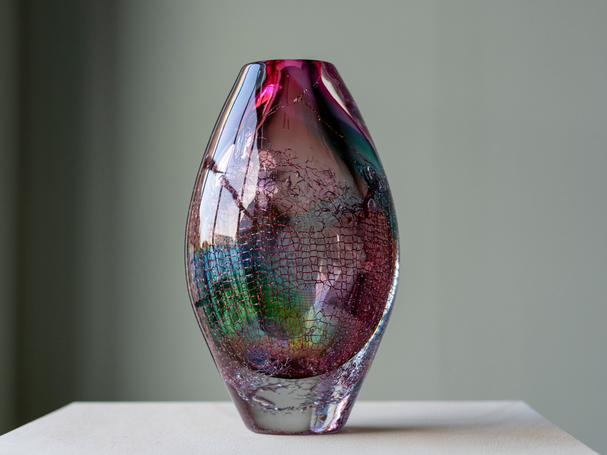 Transparent pink glass and copper sculpture by Dutch artist Francisca Snel