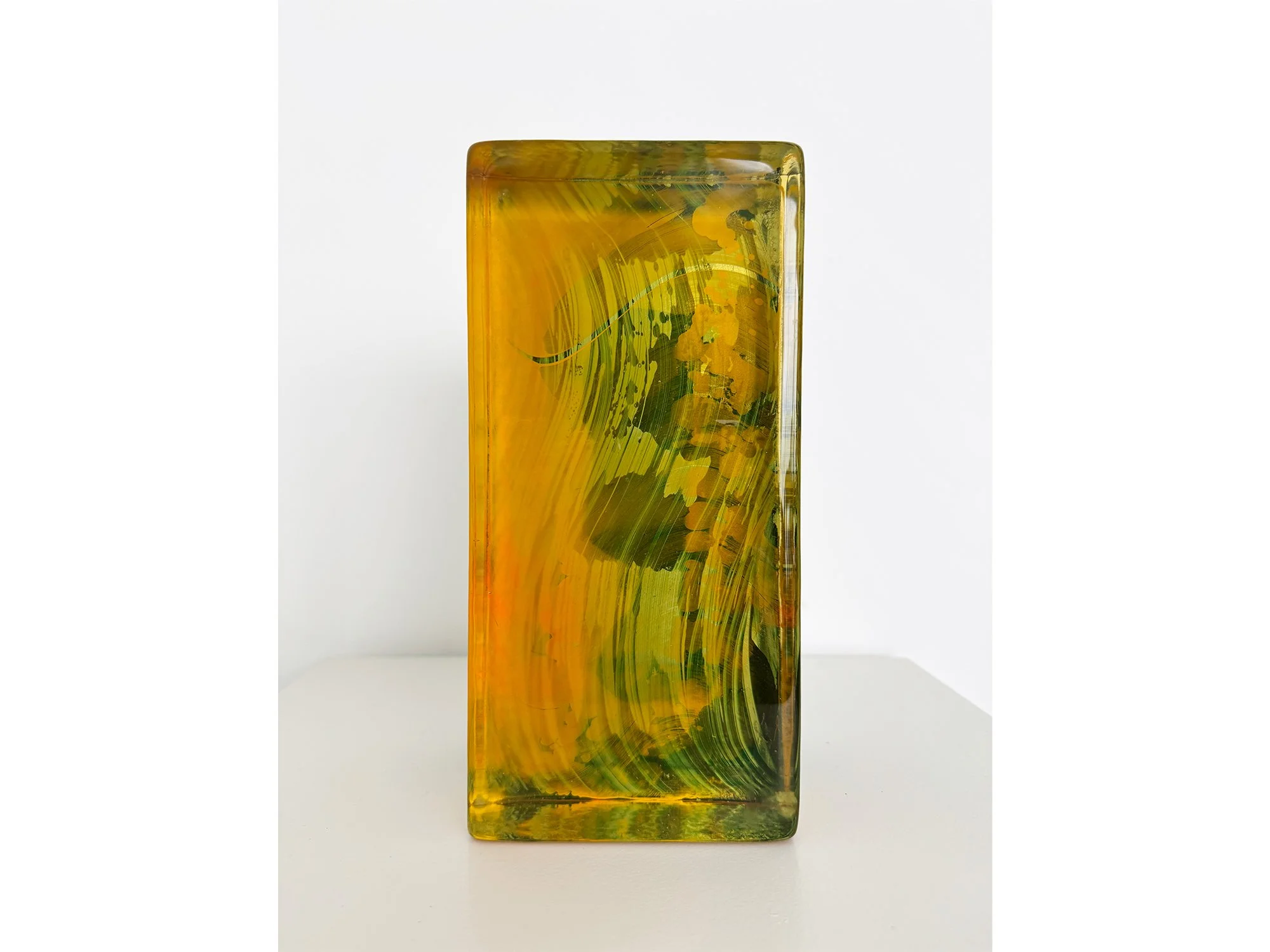 Contemporary cast glass artwork Spatial Shade III by Lisette Schumacher exploring light, space and layered colour