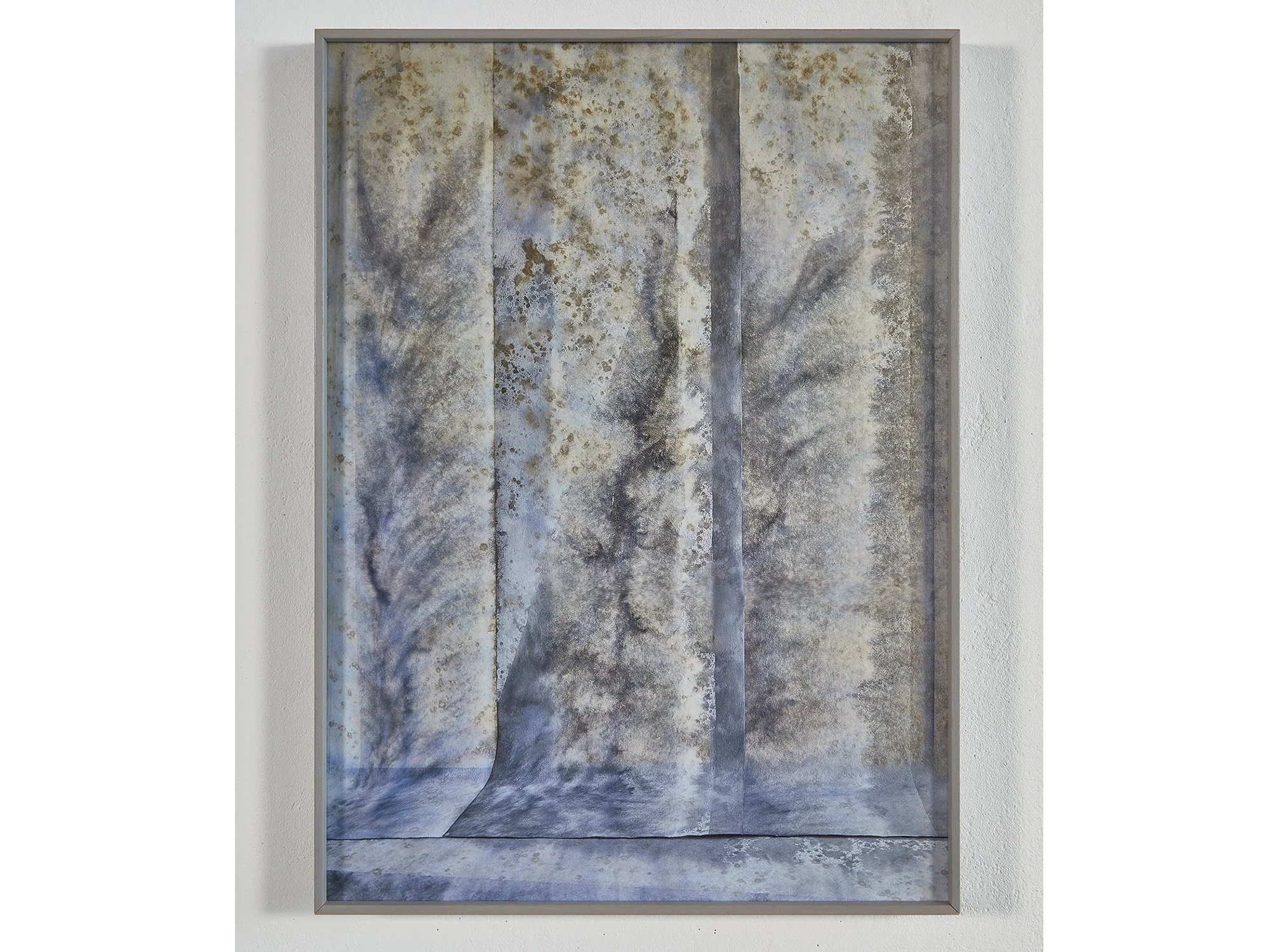 Front view of Wintergarden (2025) — abstract composition with folds and shadows suggesting a painted architectural space.