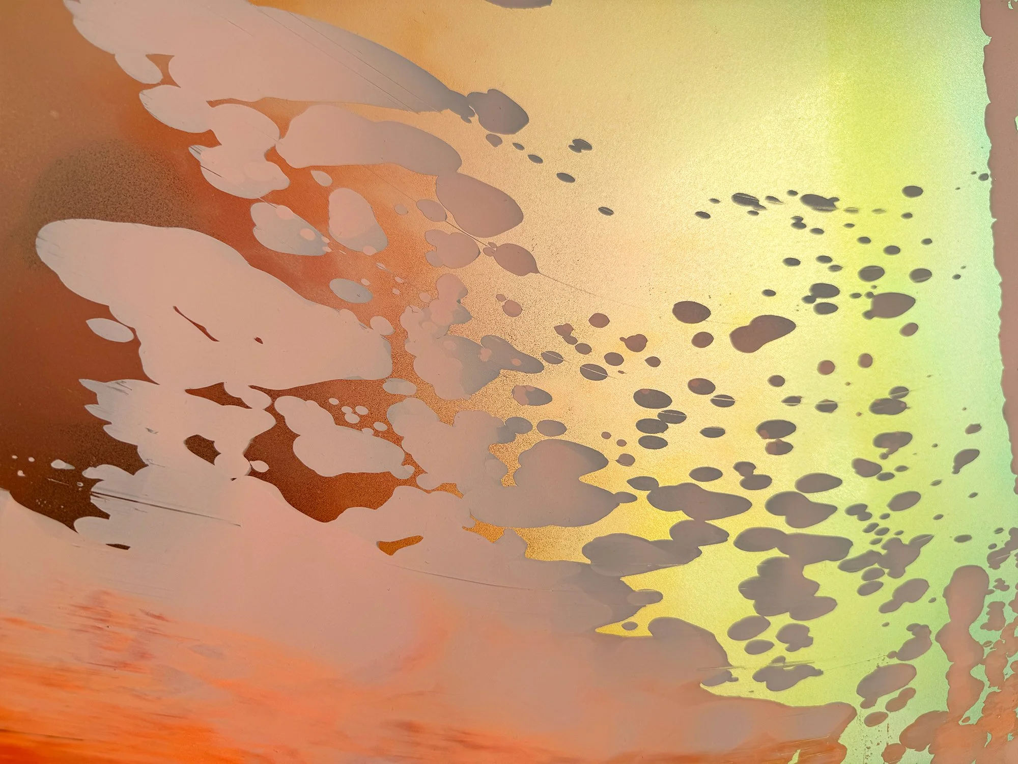 Close-up detail of Desert Modernism I by Lisette Schumacher showing layered pigment, texture and colour transitions in warm desert tones