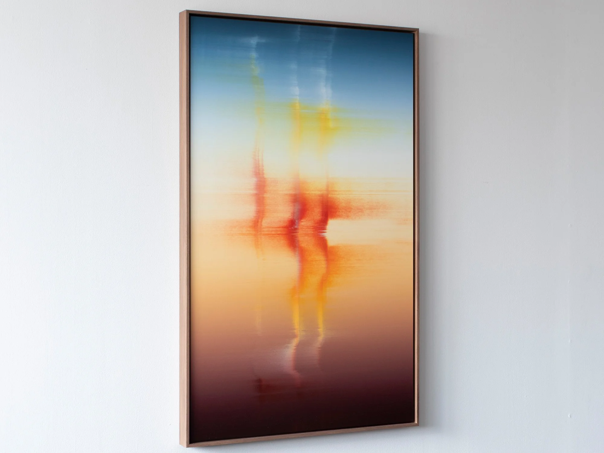 Angled view of “Unexpected Visitor” highlighting vertical colour traces within the composition.