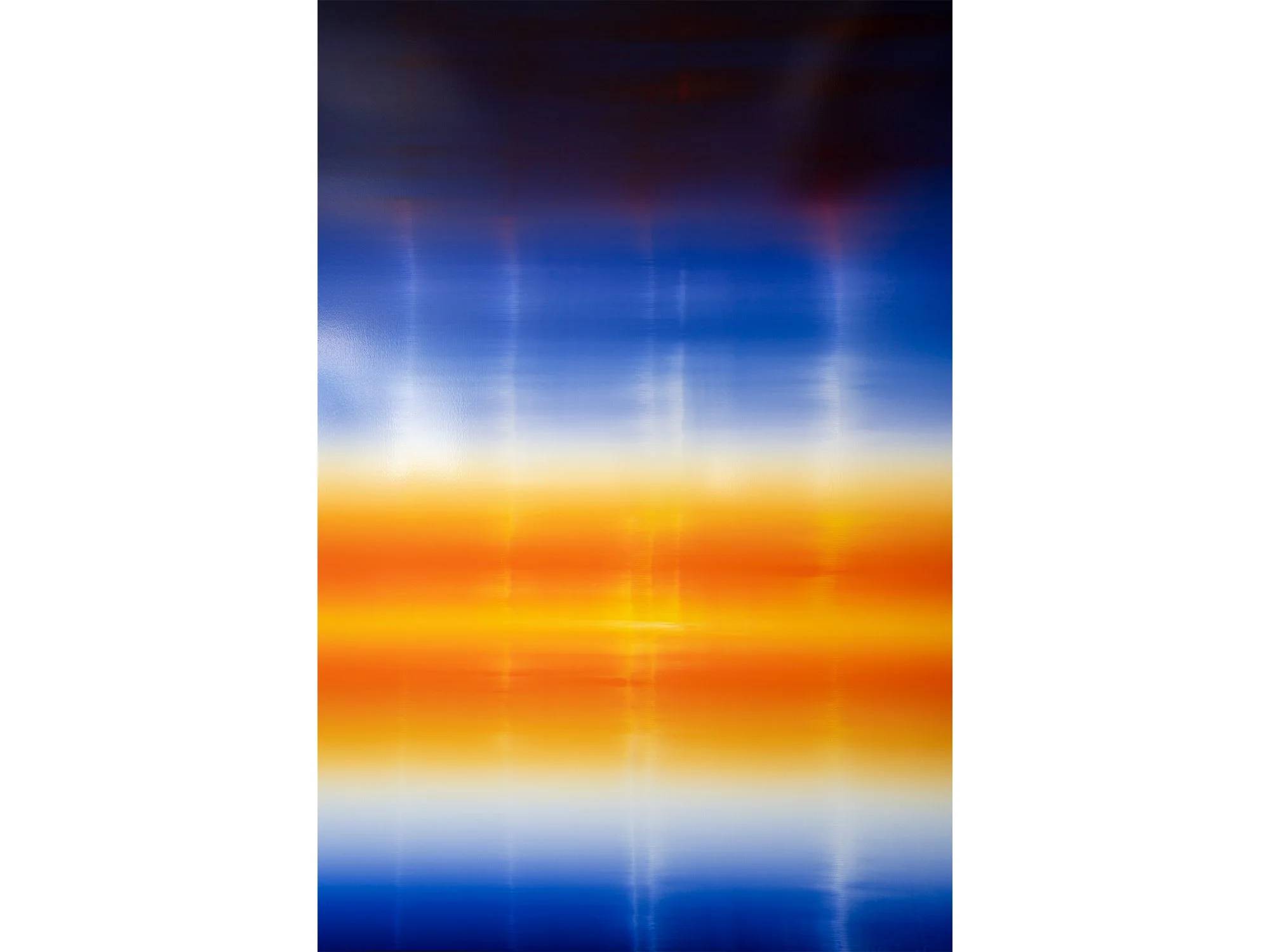 Detail of Sudden Flare of Interest by Donald Schenkel, revealing subtle transitions between deep blue, warm orange and white oil paint.