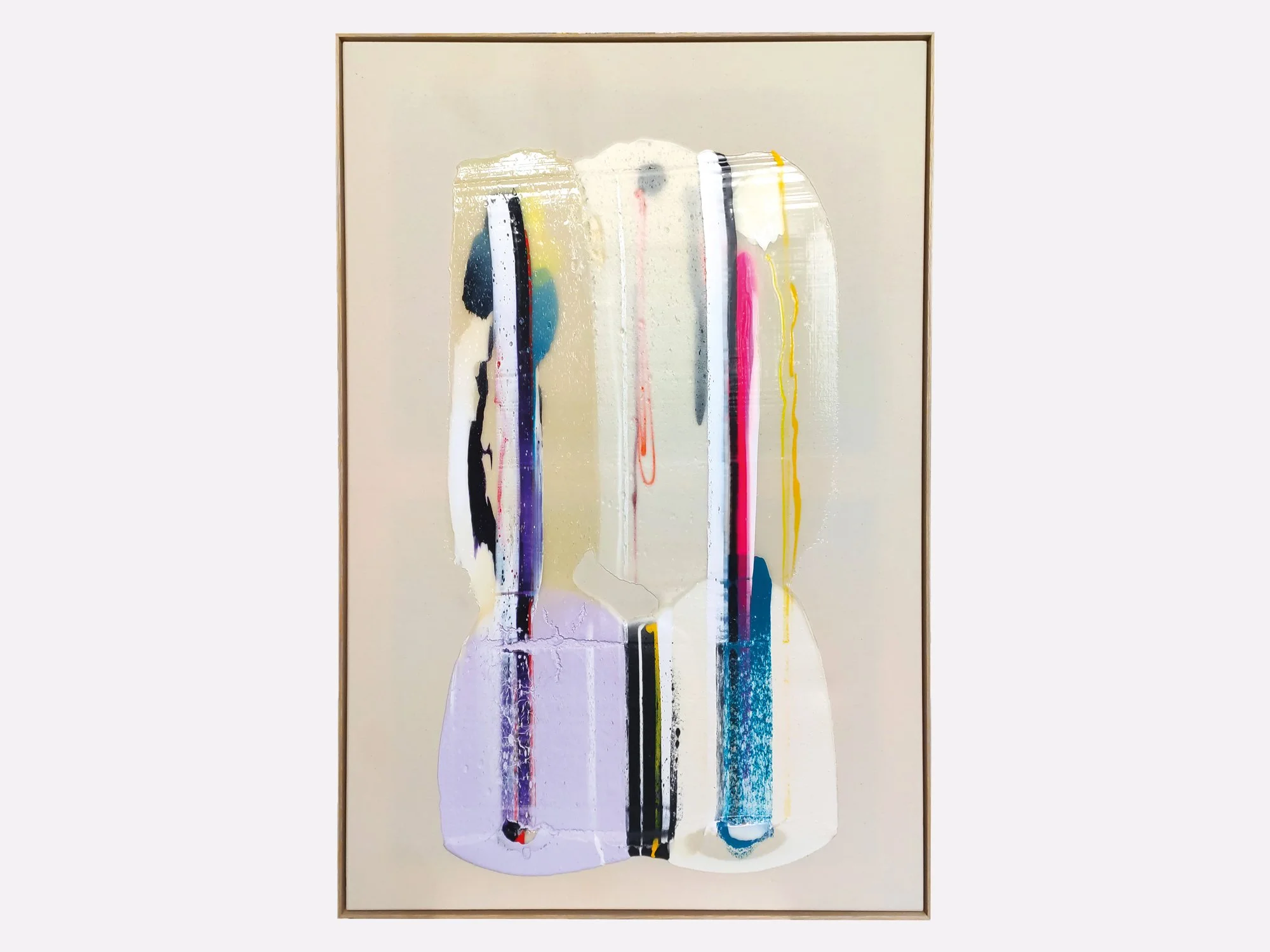 Karen van de Vliet Transparant #9 abstract painting layered colour pink yellow green blue with transparent paint layers