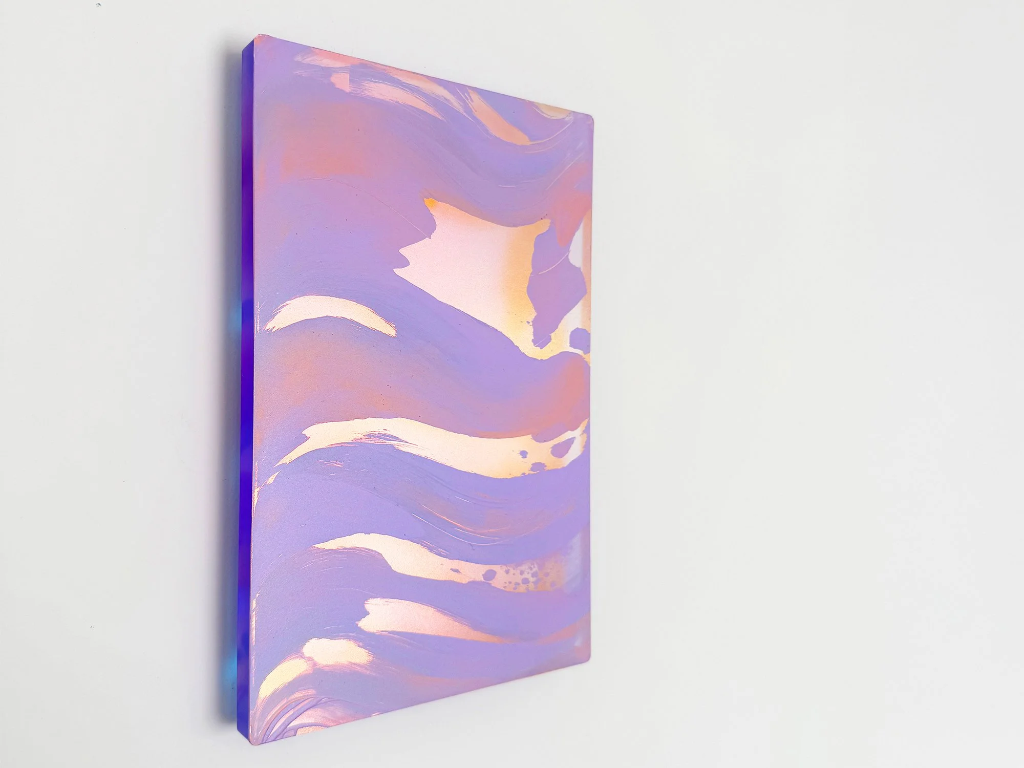 Dawn by Lisette Schumacher — side perspective, small abstract panel with light-reactive colour