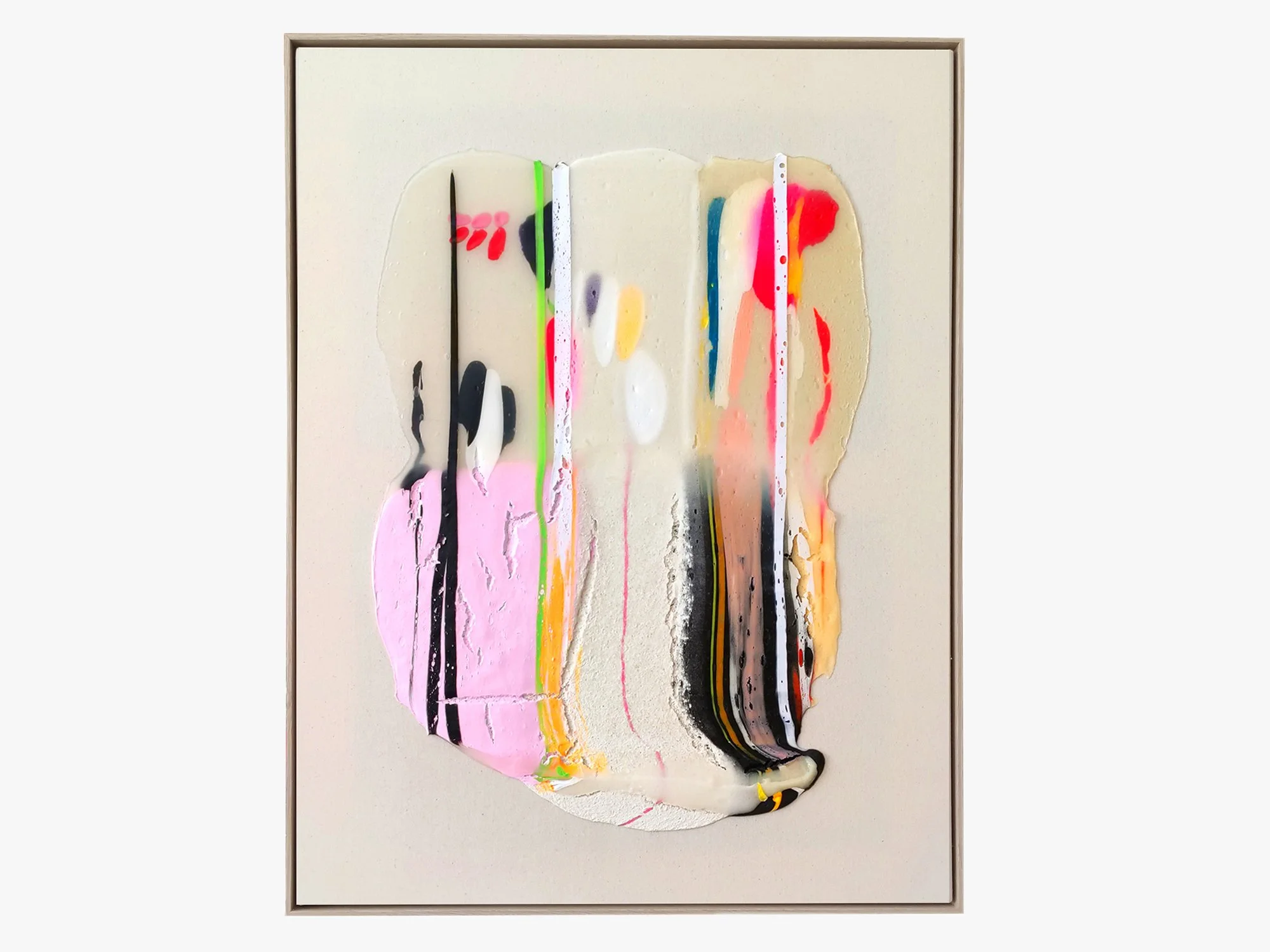 Sculptural abstract artwork with lilac, blue and pink tones.