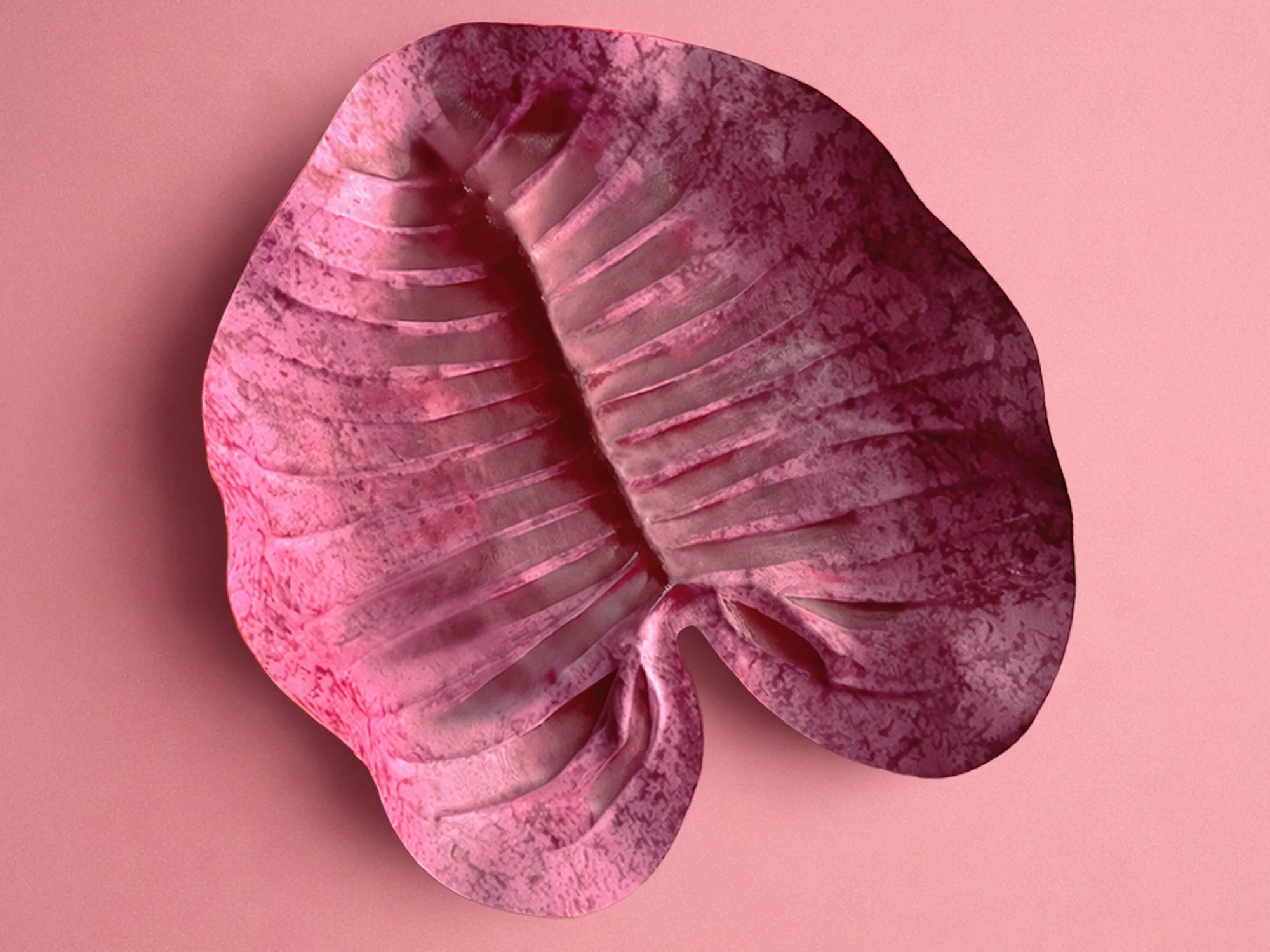 Pink leather sculptural wall work with organic form by Madelon Uljee