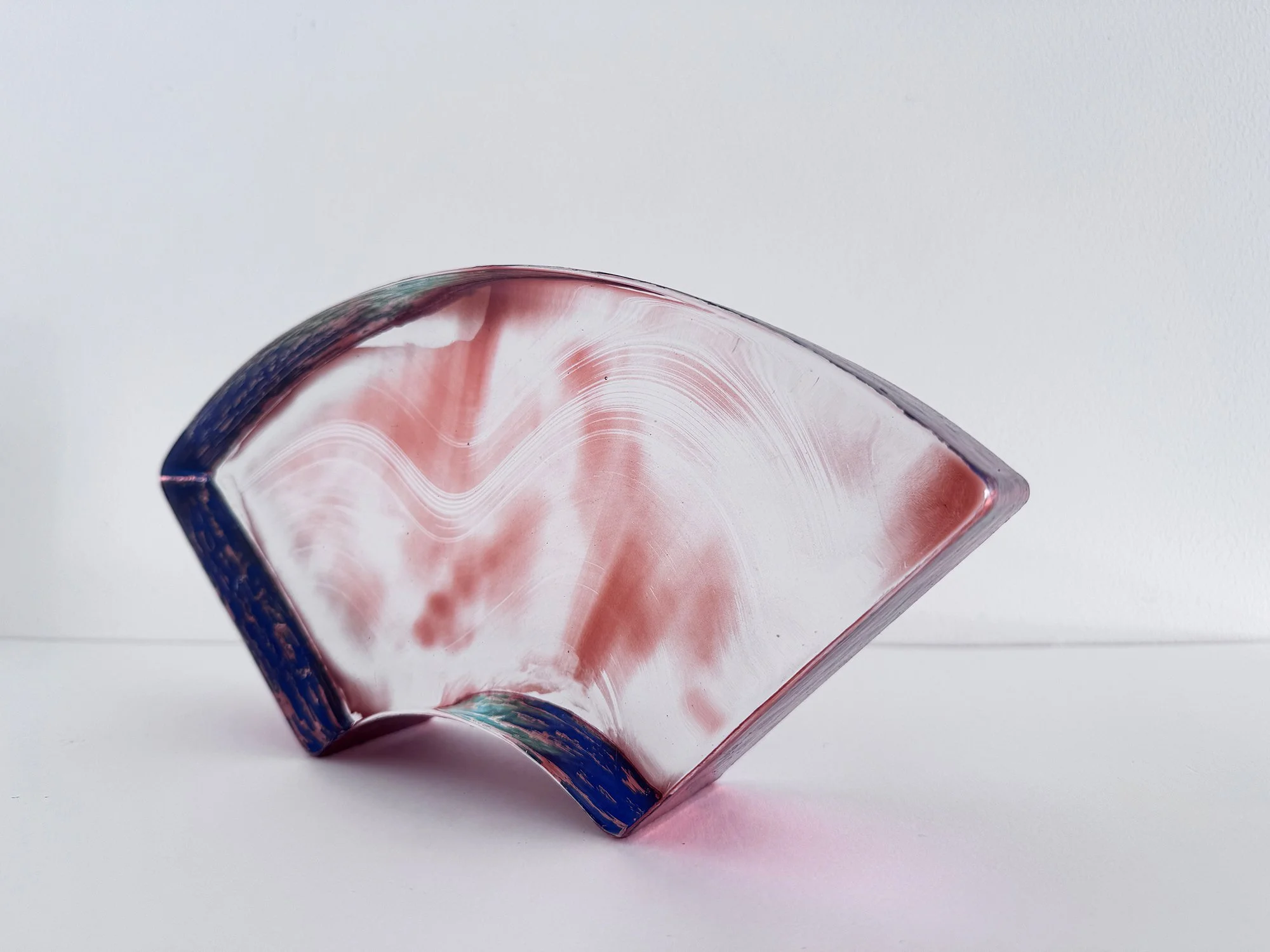 Right side view of Spatial Shade Segment II by Lisette Schumacher, showing the translucent glass edge and rose-coloured composition.