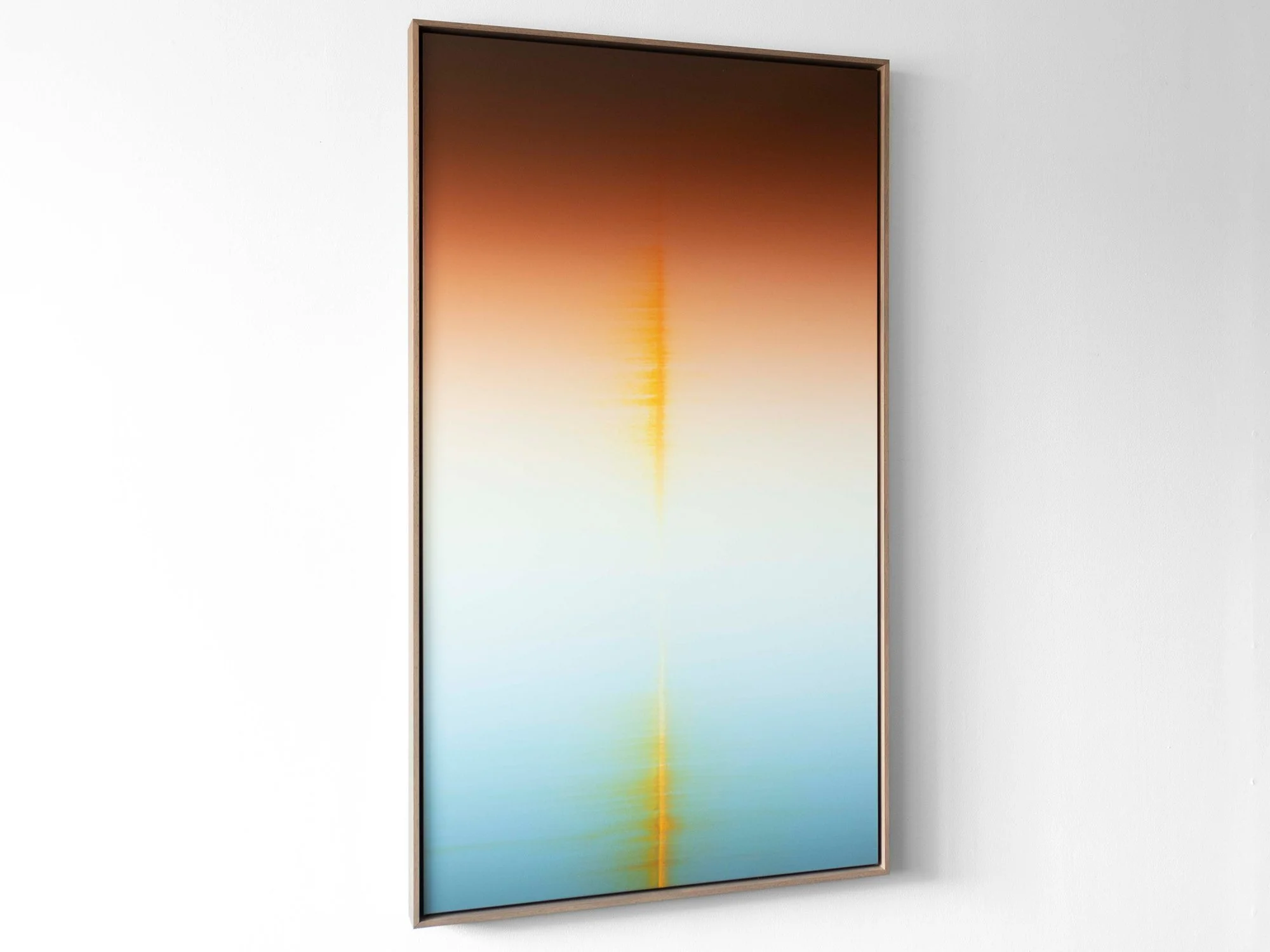 Framed painting by Donald Schenkel on wall showing vertical composition and light effect