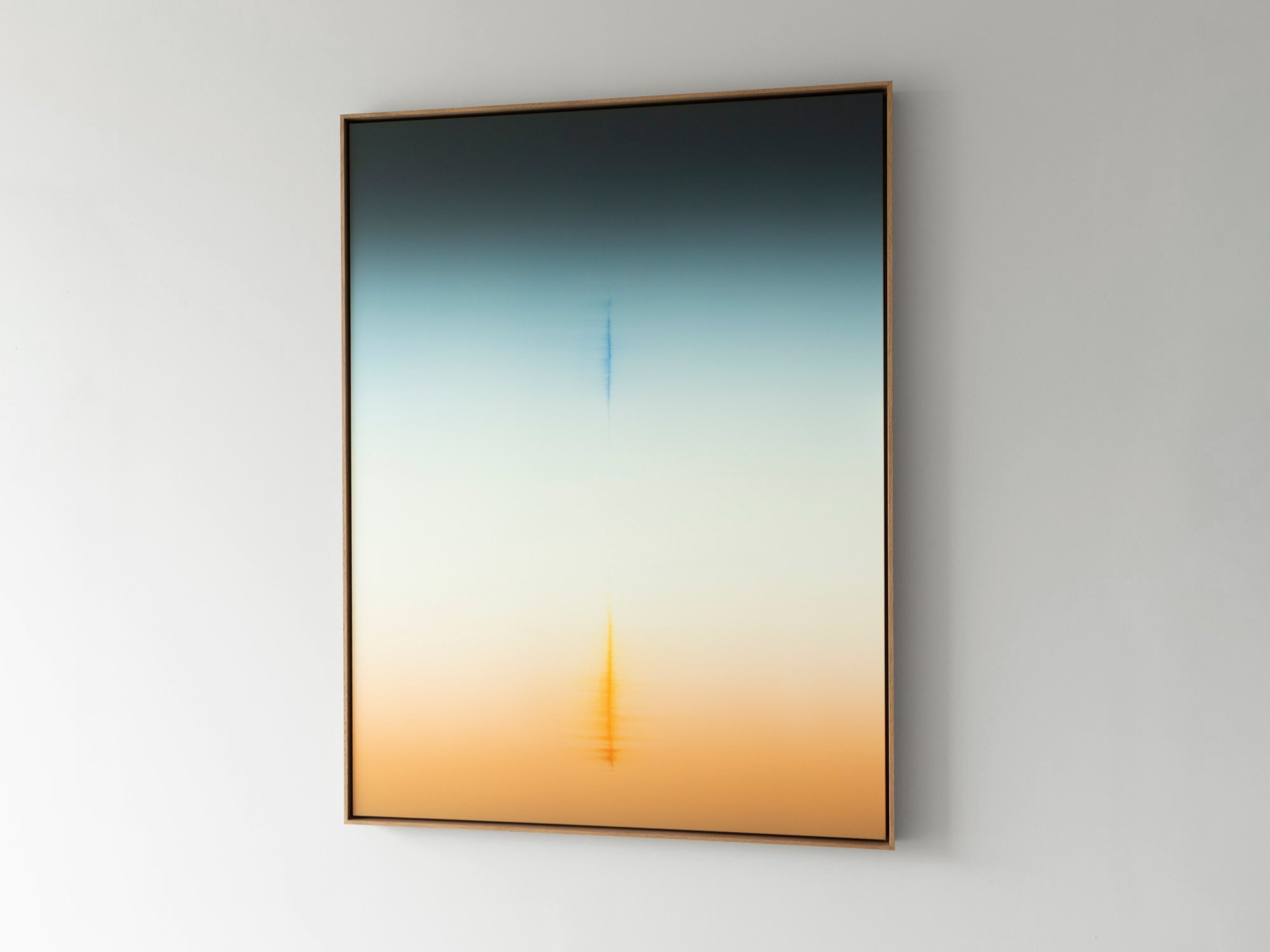 Side view of Donald Schenkel’s framed oil painting In Praise of Shadows, showing the depth of the canvas and wooden frame.