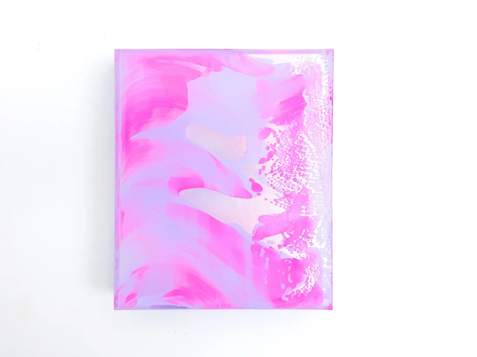 Coachella Views XV by Lisette Schumacher, a small original abstract artwork in vivid pink, lilac and soft metallic tones