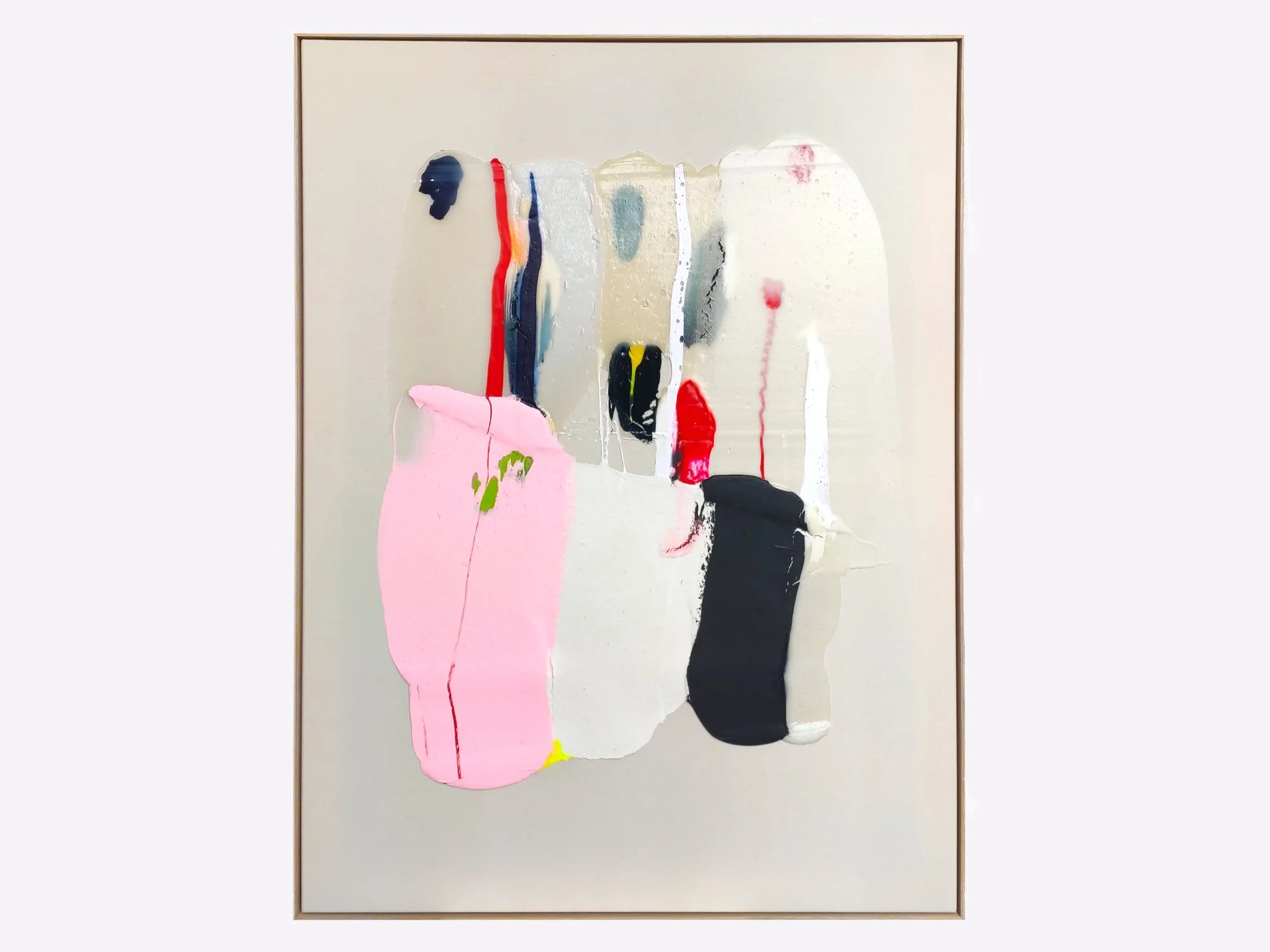 Karen van de Vliet Transparant #8 abstract painting with layered pink white and black paint on canvas