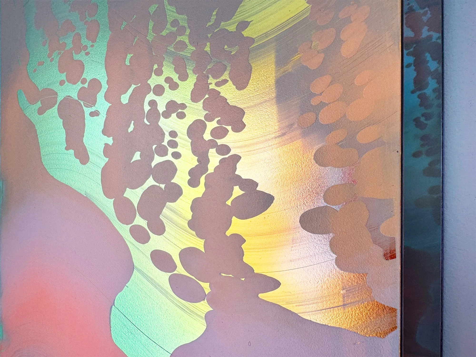 Detail of Desert Modernism VI showing warm orange tones, reflective surface and subtle depth in the material