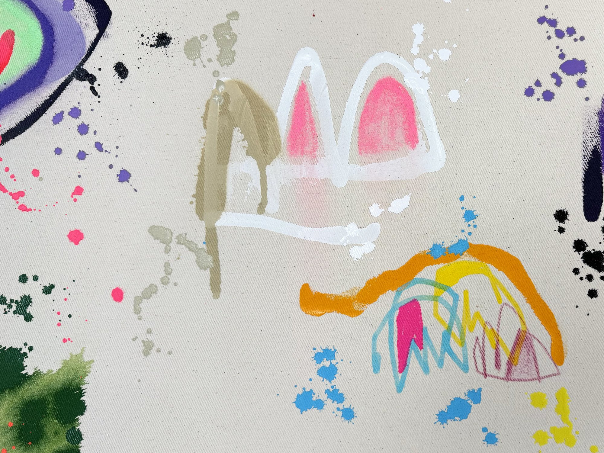 Detail of abstract painting Morgens Am See (2026) by Vera Klaus showing layered mixed media paint and subtle colour transitions.