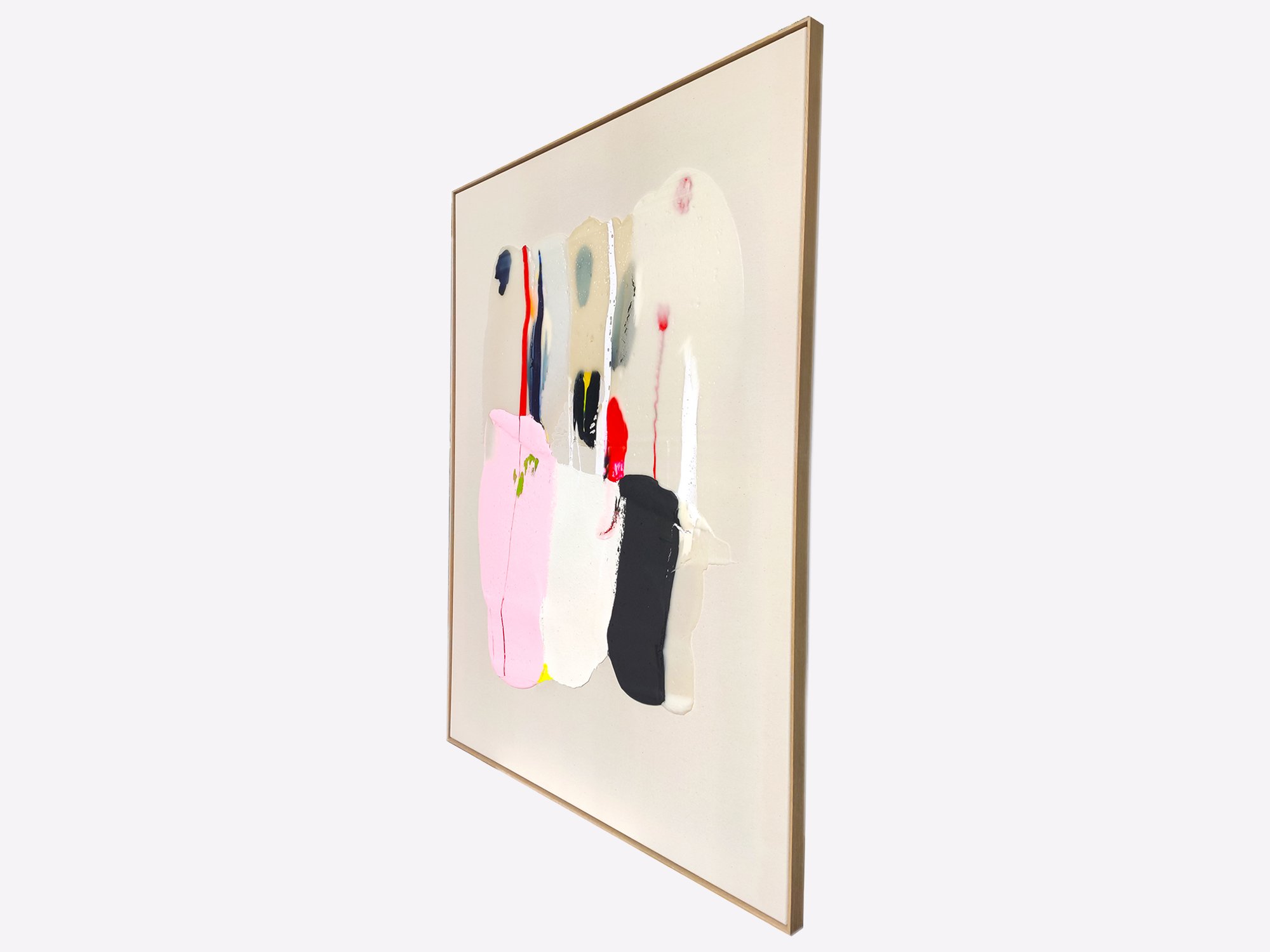 Side view of Karen van de Vliet painting Transparant #8 showing thick layered paint and material depth