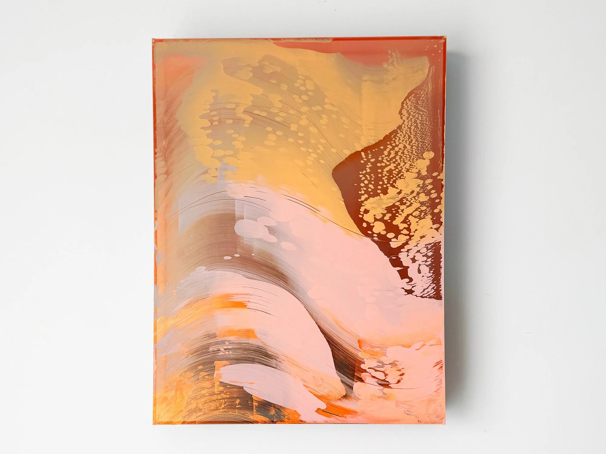 Desert Modernism III by Lisette Schumacher, a small mixed media wall object with flowing orange and peach tones