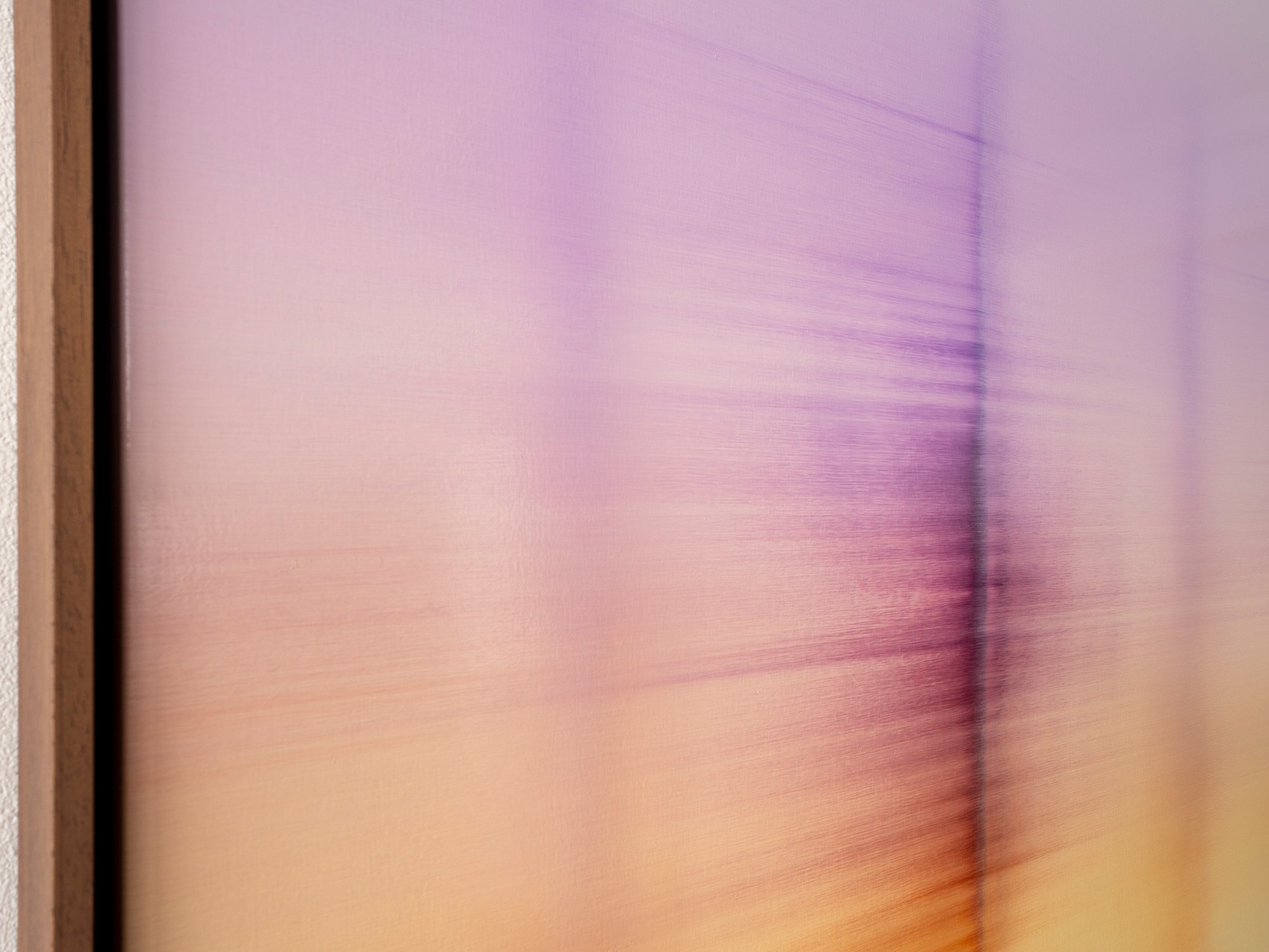 Close-up of Wandering Phantoms by Donald Schenkel showing translucent layers of oil paint and soft transitions between violet and warm yellow.