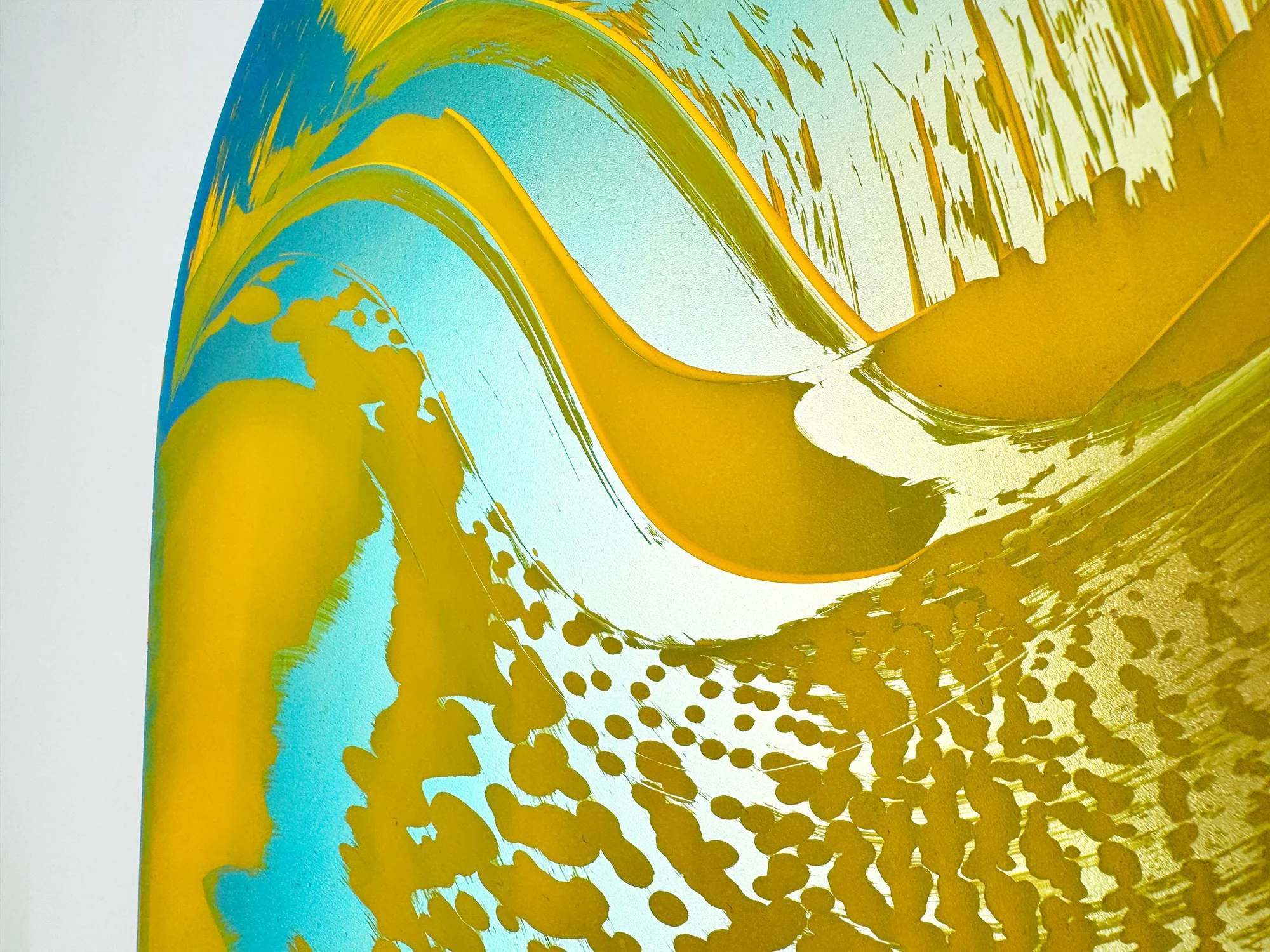 Detail of Arch II showing tonal shifts within the yellow surface and the layered application of material.