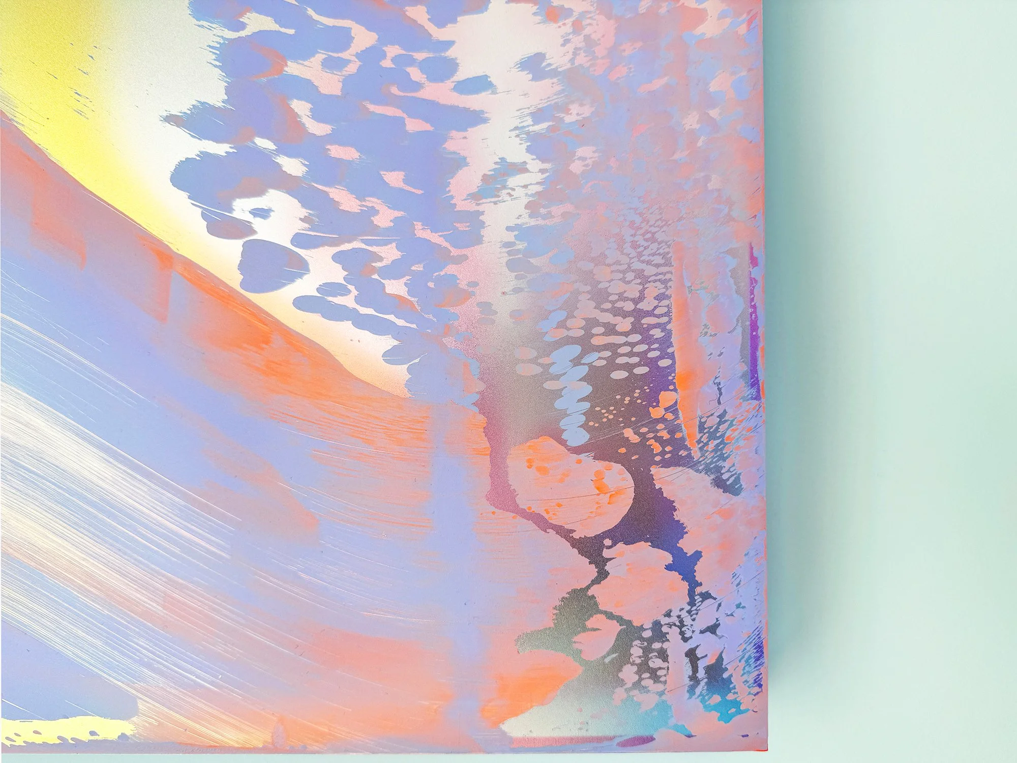 Close-up of layered coral and lilac forms creating movement and depth in Coachella Views XIII by Lisette Schumacher