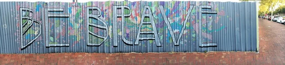 'Be Brave' is a collaboration street art piece with Steven Papas on the corner of O'Connell St and Tynte St in North Adelaide. 