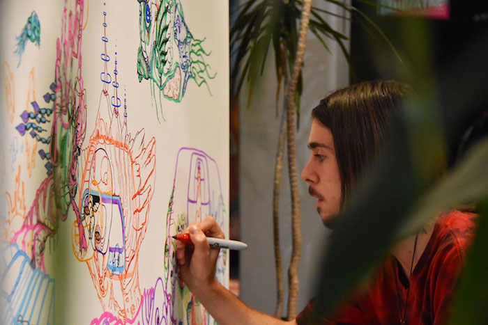 @Roarkij works on his chaos multiplex of pollution-warped underwater creatures