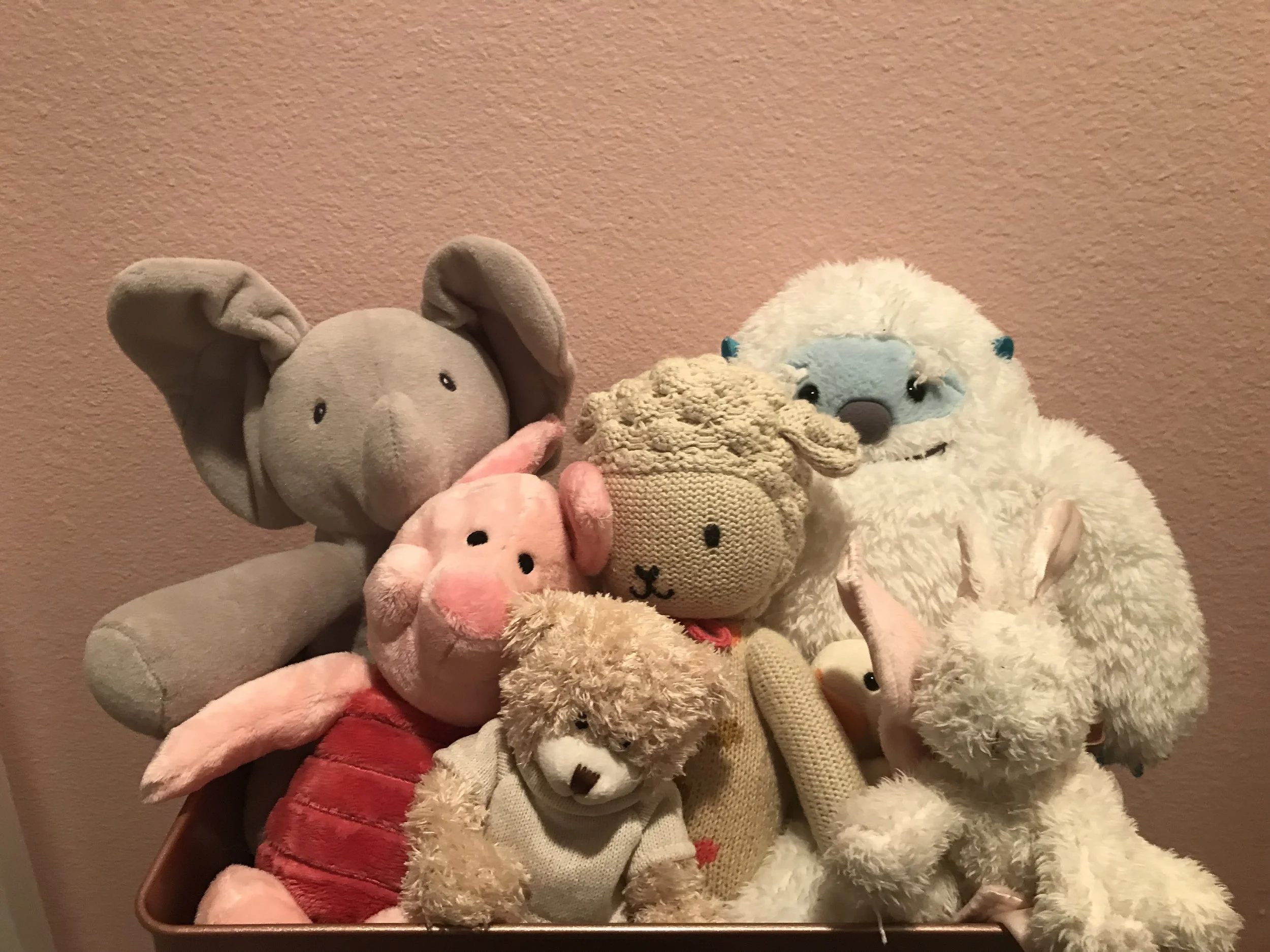I put stuffed animals on the top level so if she pulls them down she wont get hurt.