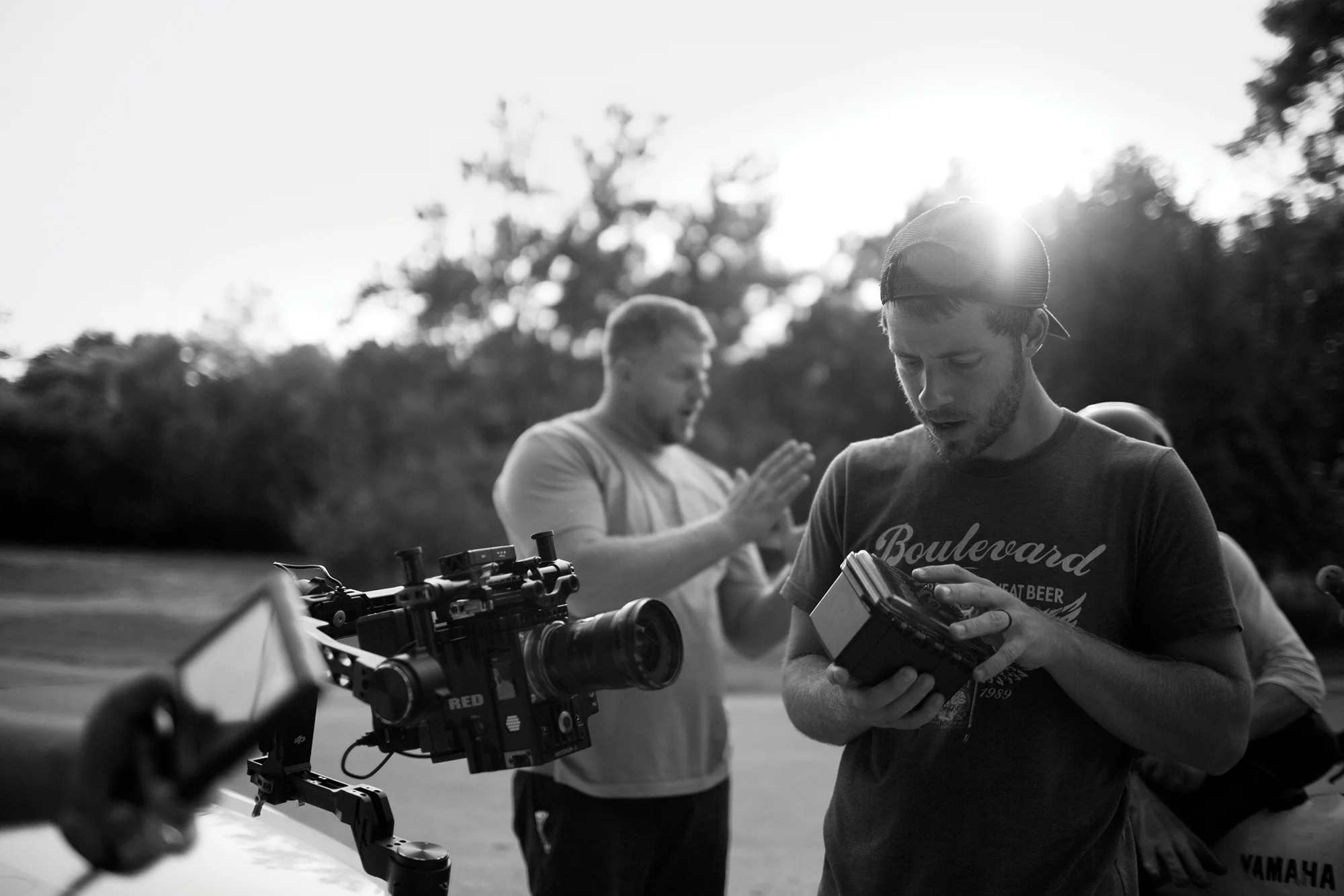 Trevor Hawkins prepping camera on car rig | Photo by Tucker Adams