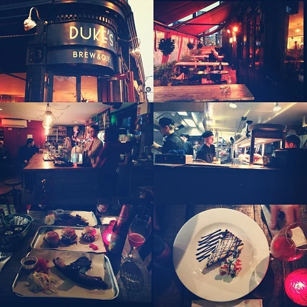 I’m stuffed upto the eyeballs full of @DukesJoint BBQ pulled pork burgers, sticky ribs, fries, strawberry Belgian beer and New York Style baked vanilla cheesecake. But it’s been worth it. I’ve had such a great Sunday with @marcosdot trying out some quirky new (to us) east London eateries. It’s becoming quite a habit now! Dukes Brew & Que, Haggerston, did not disappoint. The open-plan/open-kitchen style eclectic interior complemented the casual sticky-fingered dining experience on offer. Please note: THIS IS NOT DATE FOOD! I ended up with BBQ sauce all over my face, in my hair, on my hands… EVERYWHERE! I think this place could’ve done with providing people with a bib in preparation for tucking into the succulent barbecued pork, but oh well, we enjoyed it all the same. When checking out their menu you’ll find that you can choose how many ribs you’d like in incremental portions. They aren’t cheap at 2 x ribs with coleslaw and pickle garnish for about £10.50, but Oh my! They are delicious! We decided to share 3 of their mini pulled pork burgers (3 for £10) between the two of us (a non-dating couple prepared to say f*%# it! Let’s abandon our knife and fork and eat with our fingers) and so like savages, we devoured our chosen dishes. We’d most definitely recommend this place even if we now reek of eau de BBQ and will have to shower off splatters of errant bbq sauce. Total cost approximately £27.50 per person including tip. 