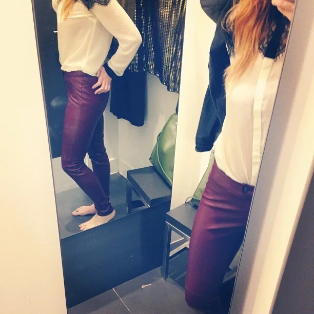 What do you think? I wanted these @hmunitedkingdom oxblood skinny leather trousers so much but now I’ve got them on, I’m not sure? #Fashion #style #blogger #whattowear #inspiration #photo #me #girl #redhead #hair #print #fblogger #clothes #ootd #wiwt #instapic #outfit #whatiwore #igdaily #london #fashiondiaries #aw12 #instafashion