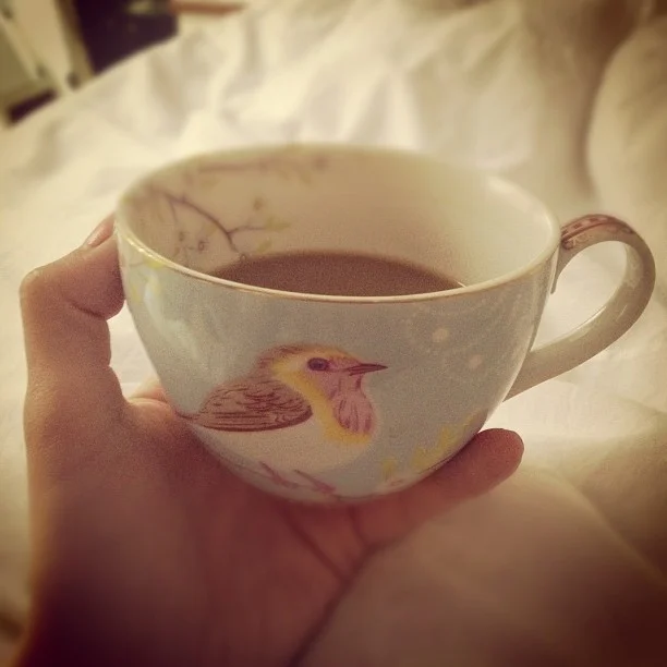 A cup of bird coffee in bed… I think I want to smuggle these cups with me to London @laveyloo #pipstudio #instapic #cute #pretty #coffee #instadaily #instagood (Taken with Instagram )