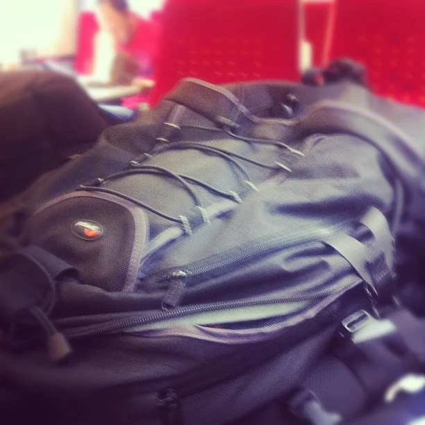 Sweating like a mother trucker after my manic cycle to the station this morning with this BEAST of a bag on my back… @cakedandgreen it really clashes with my outfit too! Haha! See you @MACEarchive (Taken with Instagram )