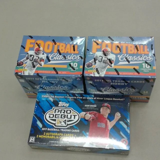 We have 2017 Panini Football Classics and 2017 Topps Pro Debut Baseball in stock now! Stop in and get yours for the lowest price around! #SportsCards #Panini #Topps #Football #Baseball