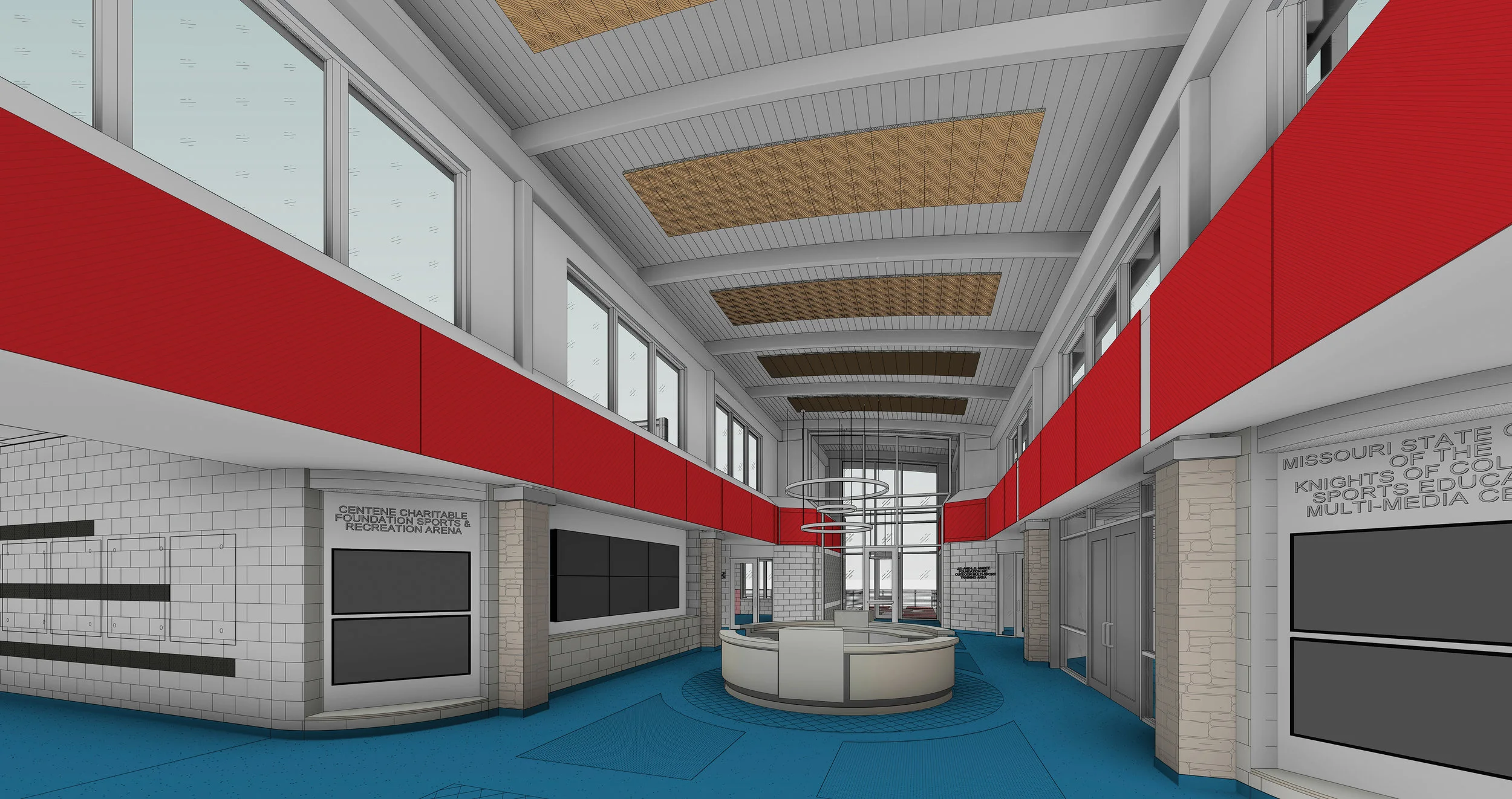 The interior lobby of the main facility of the SOMO Training for Life Campus will feature an accessible entrance, natural light and access to classroom training rooms and the indoor sports arena.