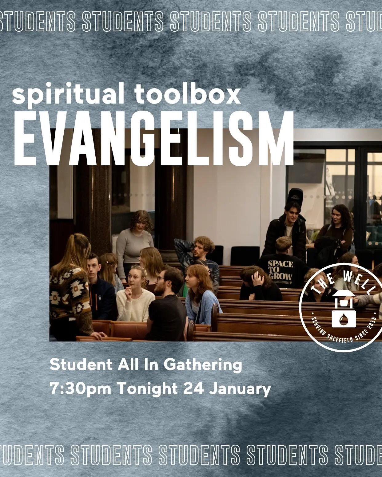 Students! Kicking of our All In gatherings with an evening on Evangelism, come for worship, exploring the Bible and a panel to answer all your evangelism questions!

7:30pm at The Well

📸 @stuckeymark.design