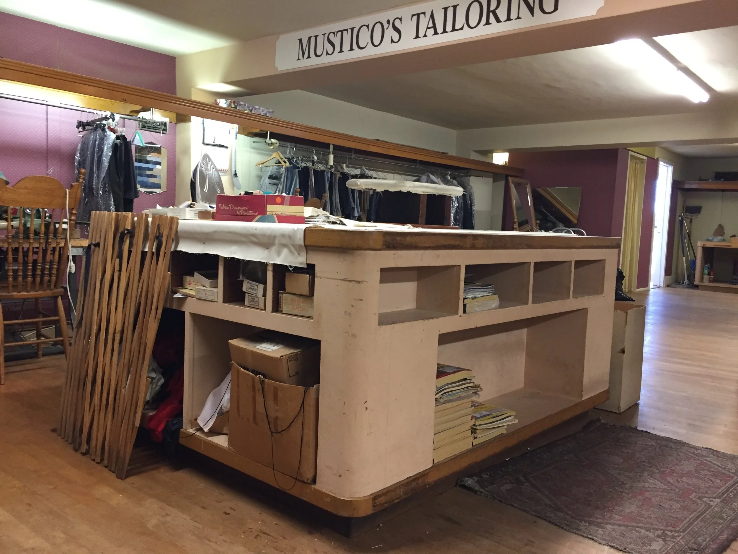  A beautiful tailors work bench tucked in the corner of an antique store in Vallejo 